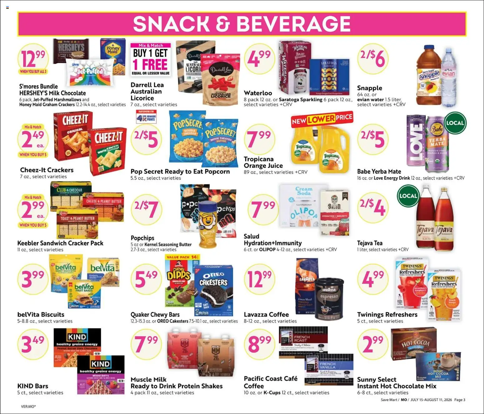 Save Mart Big Book of Savings - valid from 07/15/2026 | Page: 3 | Products: Cheese, Chocolate, Cream, Water