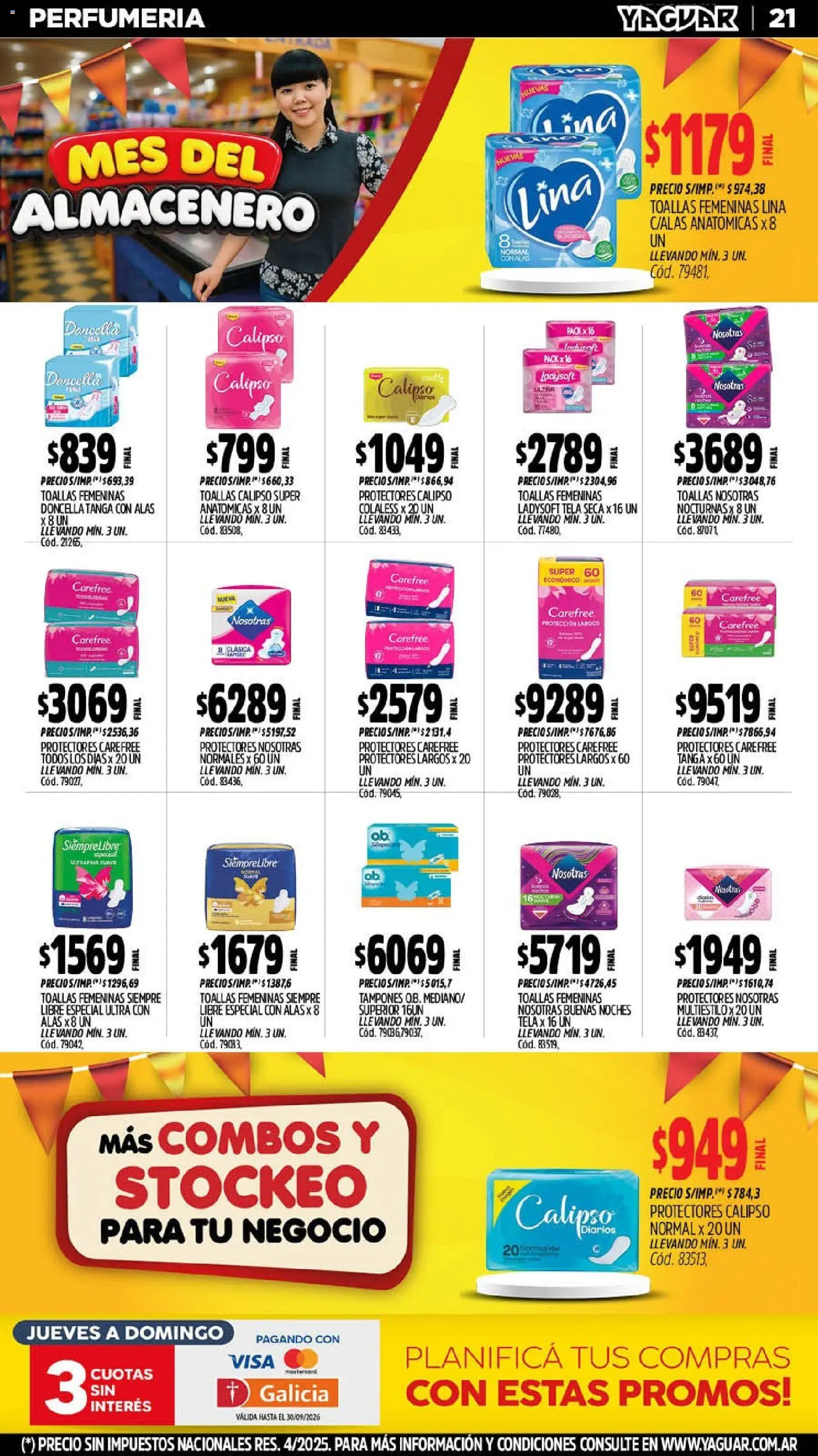 Yaguar - Oferta Semanal Mendoza │ válido desde el 14/09/2026 | Página: 21 | Productos: Tampones, Toallas, Diarios