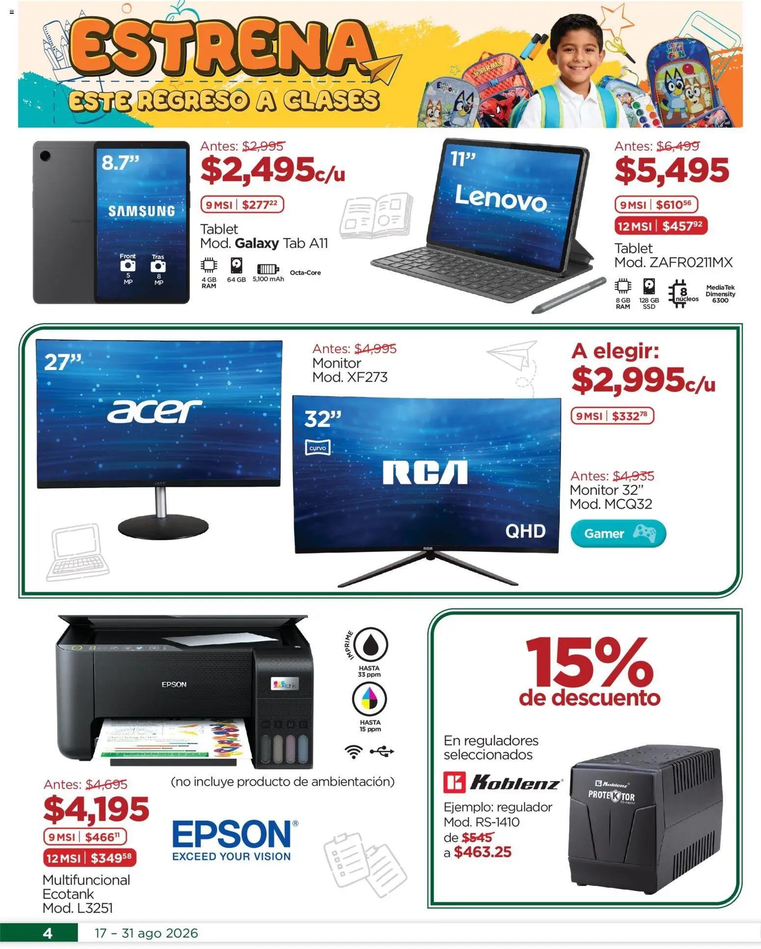 Nuevas ofertas de Chedraui válidas en toda la República Mexicana desde el 17/08/2026. ¡Encuentra las mejores ofertas en Chedraui folleto! | Página: 4 | Productos: Tablet, Monitor