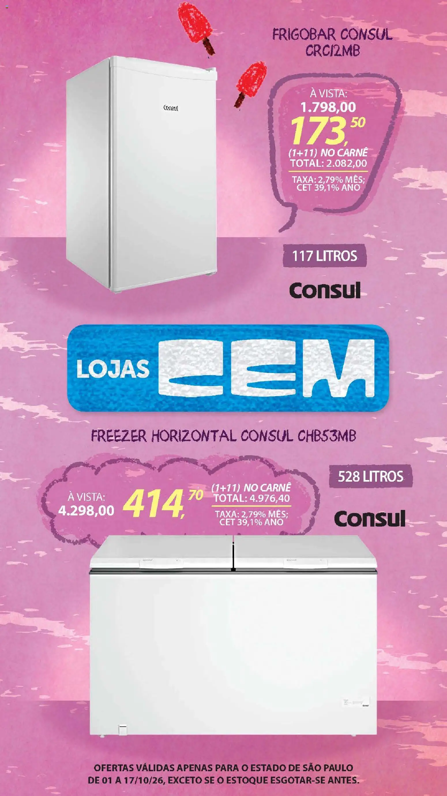 Lojas Cem Folheto - válido de 01/10/2026 | Página: 57 | Produtos: Frigobar, Freezer, Carne