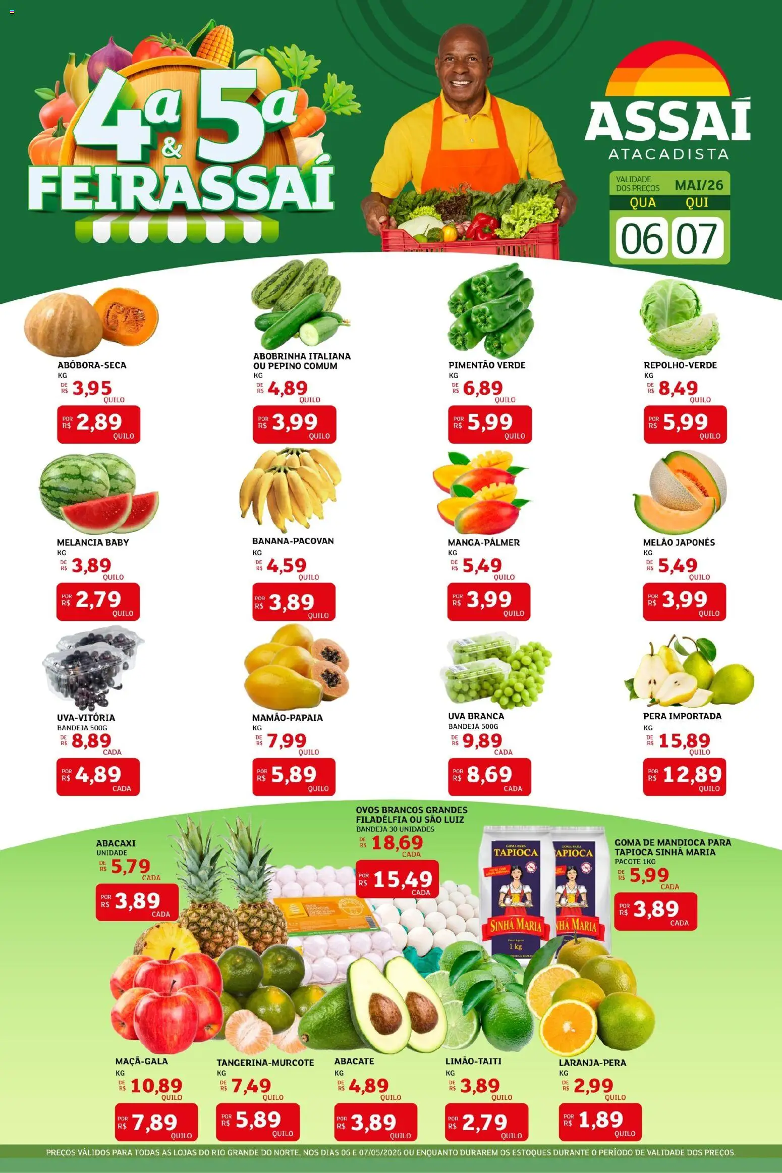Assaí Atacadista Folheto - válido de 06.05.2026 | Página: 1 | Produtos: Melão, Abobrinha, Mandioca, Bandeja
