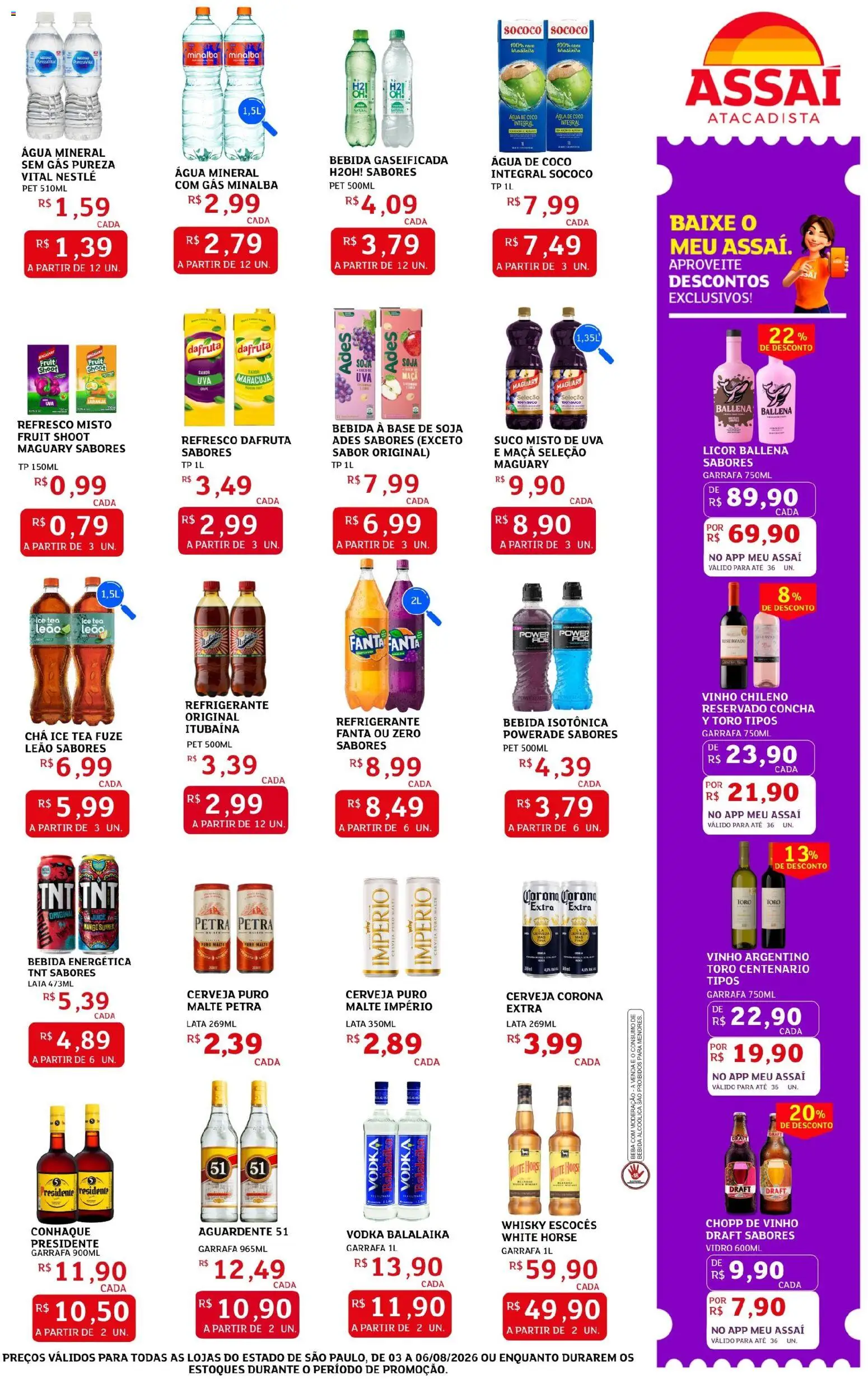 Assaí Atacadista Folheto - válido de 03/08/2026 | Página: 5 | Produtos: Água de coco, Ice tea, Minalba, Cerveja