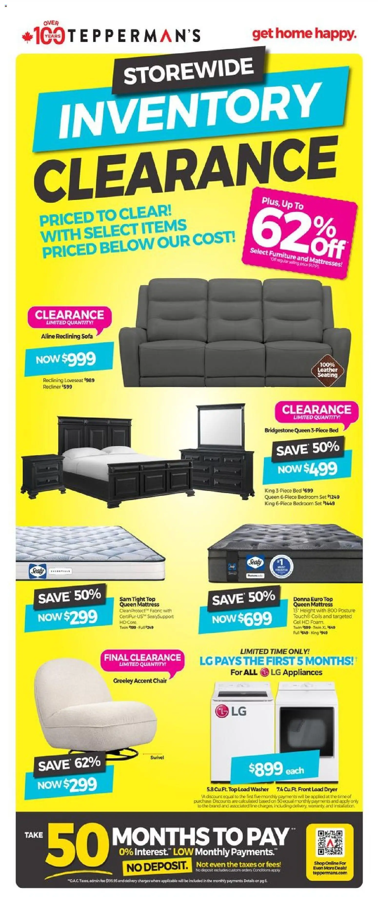 Tepperman's flyer valid from 17.04.2026 | Page: 1 | Products: Dryer, Bed, Mattress, Chair