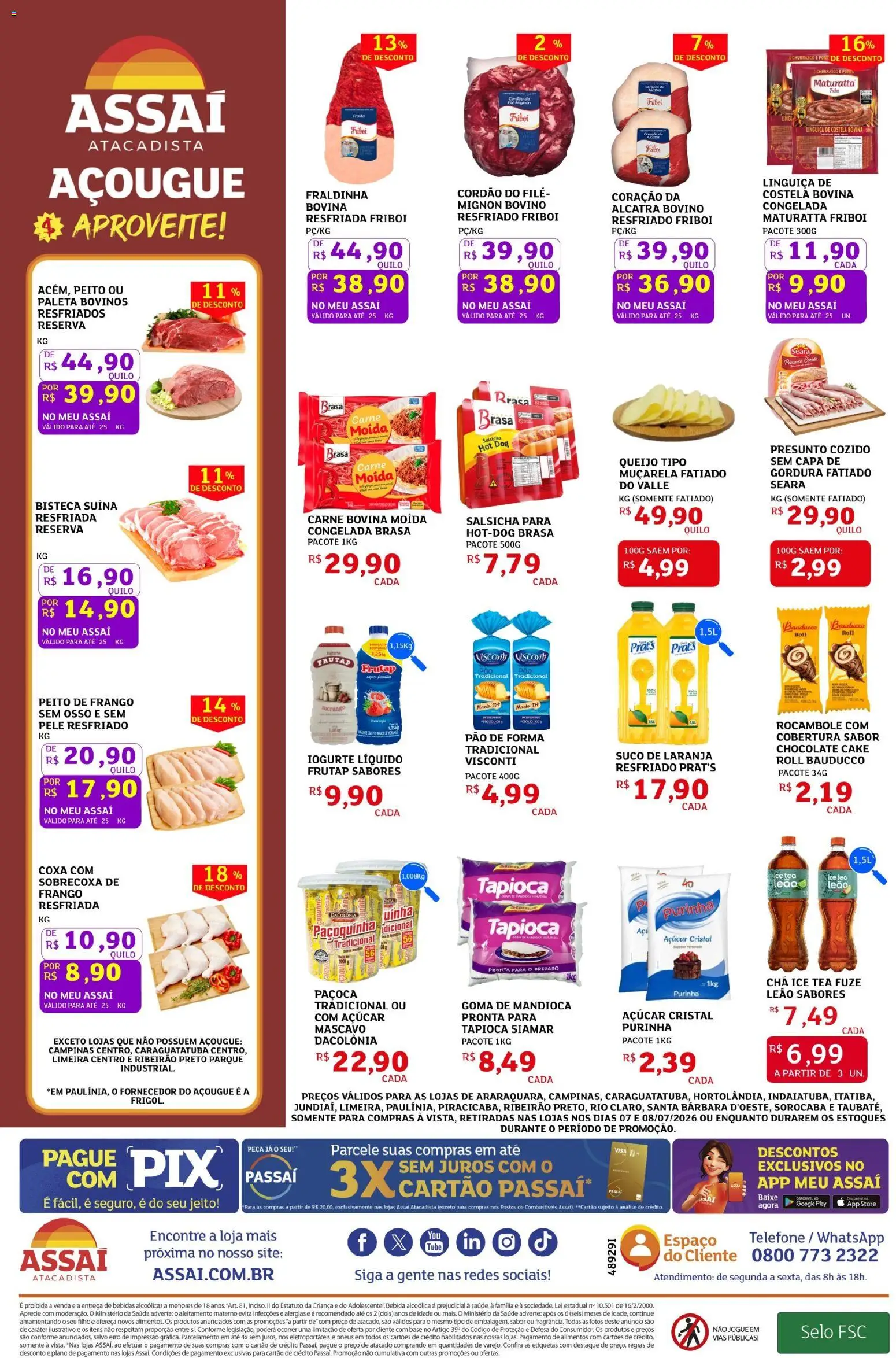 Assaí Atacadista Folheto - válido de 07/07/2026 | Página: 2 | Produtos: Mandioca, Tapioca, Pão, Telefone