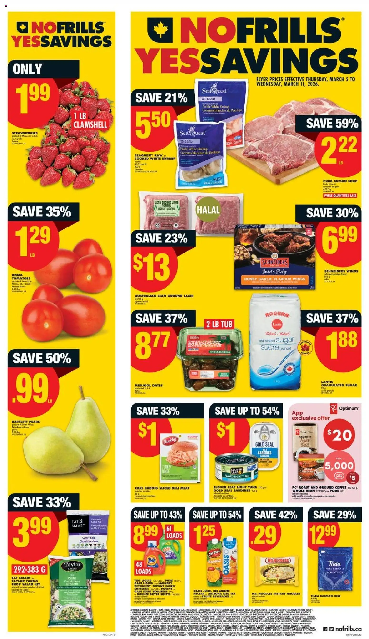 No Frills flyer valid from 05.03.2026 | Page: 1 | Products: Noodles, Strawberries, Salad, Detergent