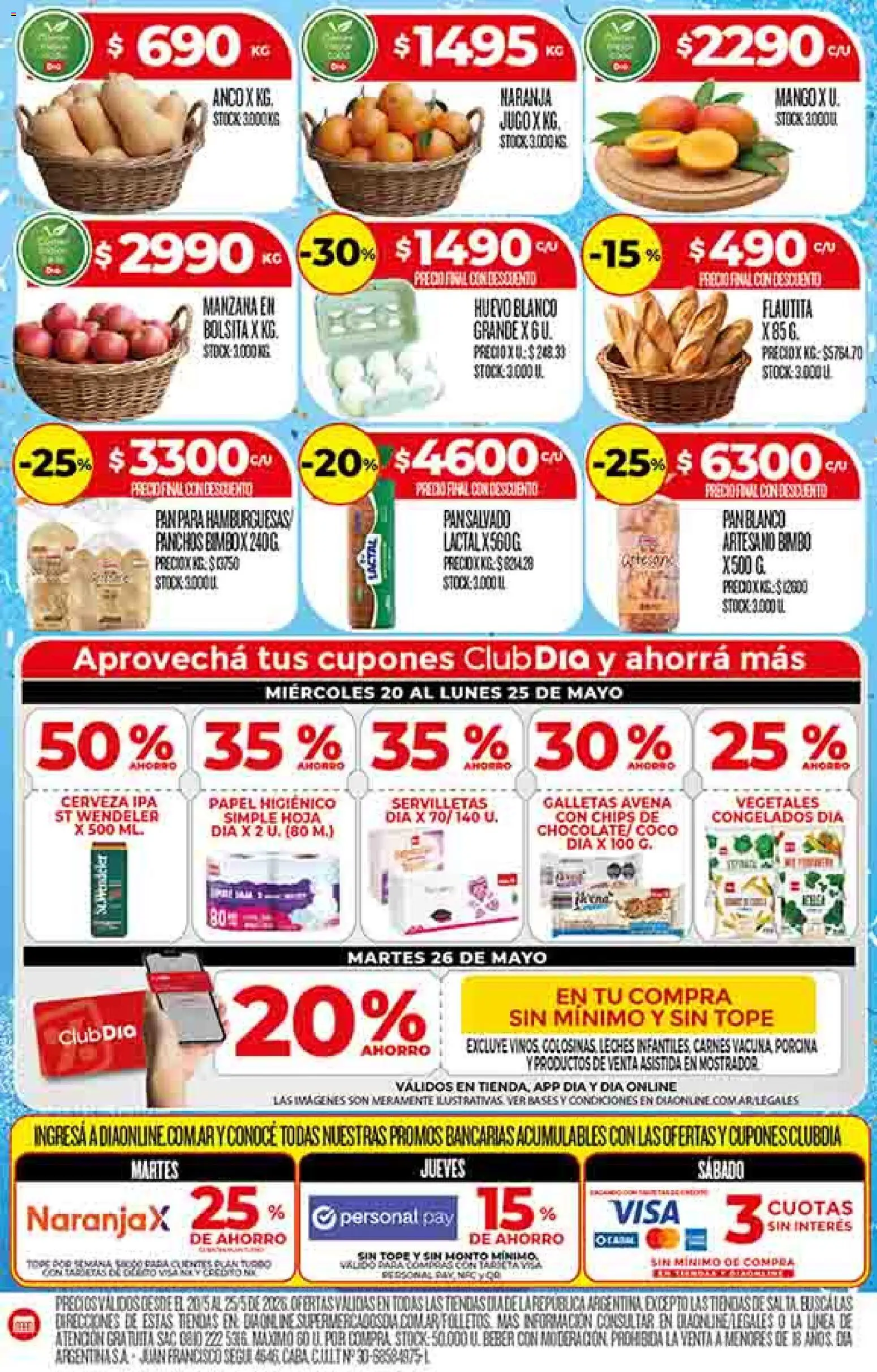 Supermercado DIA Ofertas │ válido desde el 20.05.2026 | Página: 16 | Productos: Servilletas, Avena, Pan, Galletas