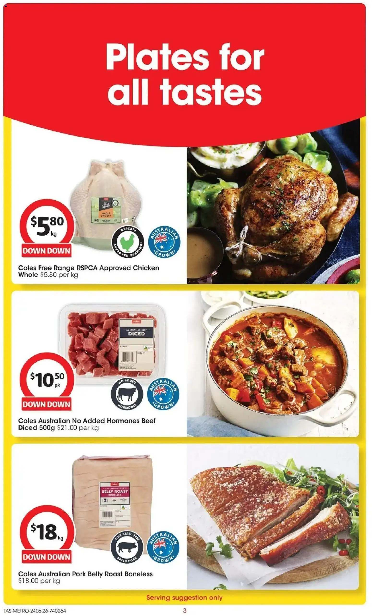 Coles catalogue - valid from 24/06/2026 | Page: 3 | Products: Chicken, Pork, Beef