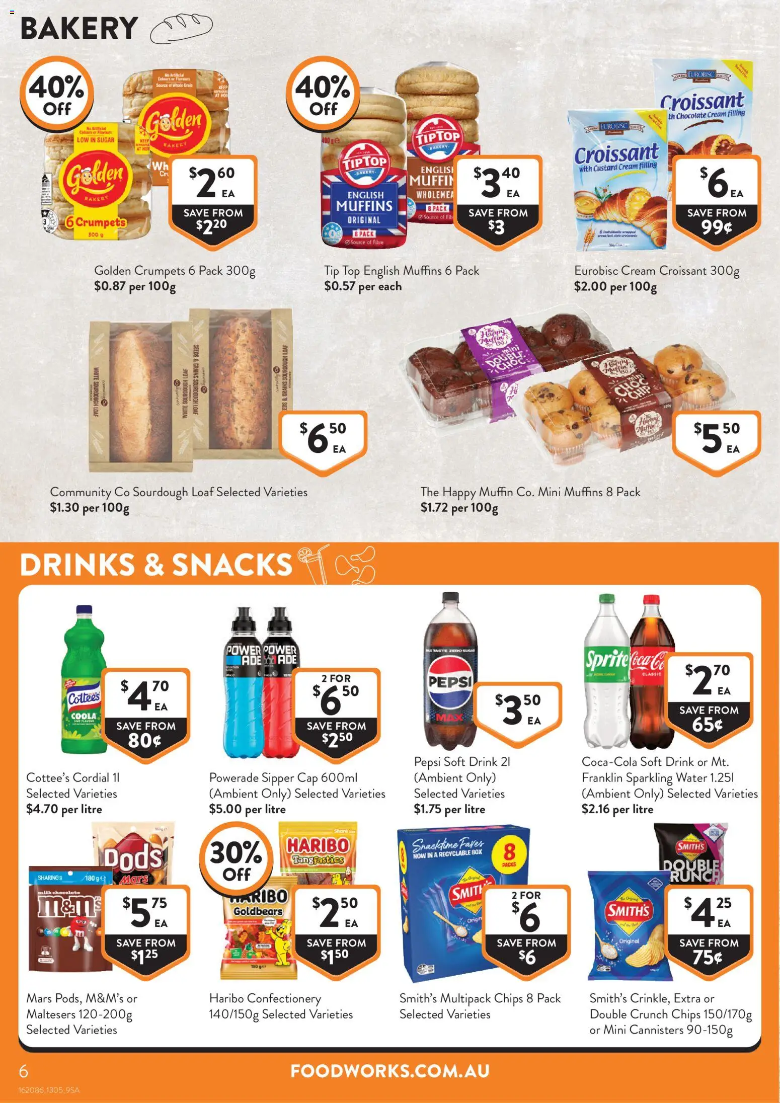 Foodworks catalogue - valid from 13.05.2026 | Page: 6 | Products: Crumpets, Milk, Water, Cap