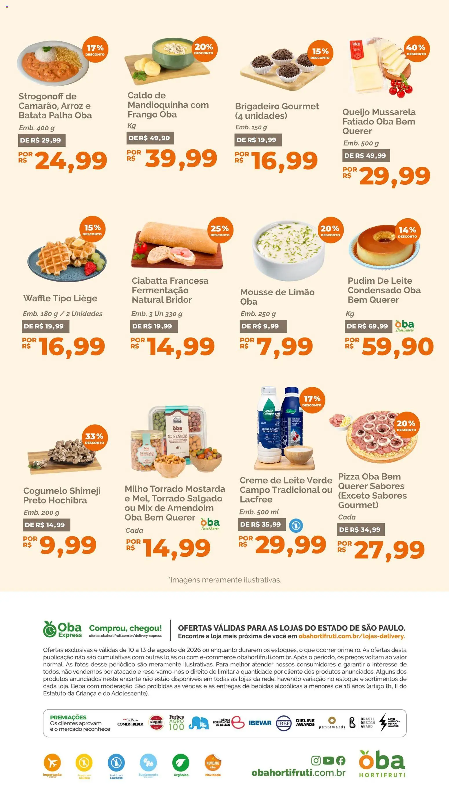 Oba Hortifruti Folheto - válido de 10/08/2026 | Página: 10 | Produtos: Pudim, Cogumelo, Queijo, Batata