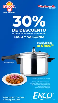 Vista previa de Del Sol y Woolworth catálogo Lo mejor de Ekco y Vasconiaen, nuevo folleto de la tienda, válido en México a partir del 21.05.2026