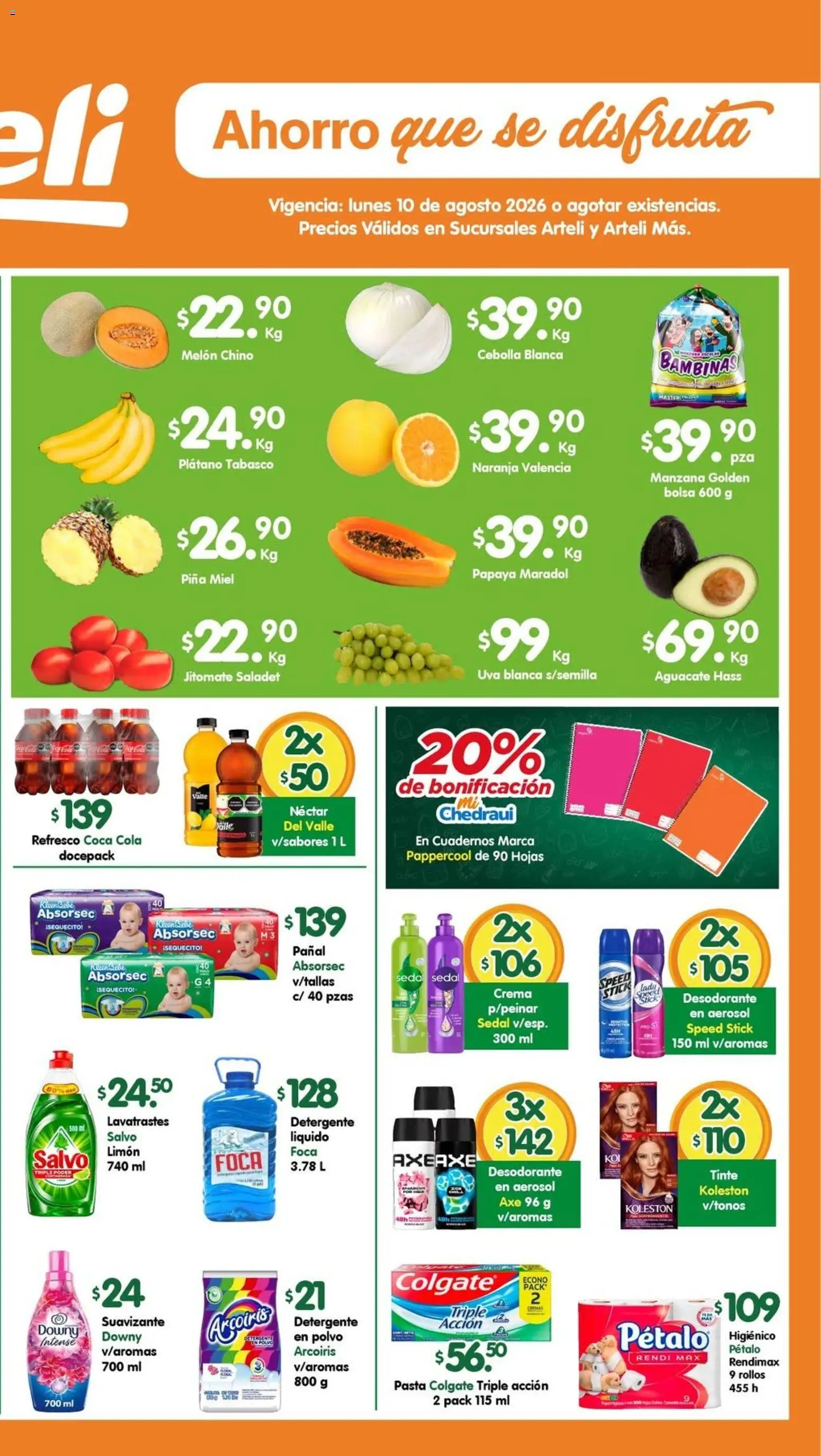 Nuevas ofertas de Arteli válidas en toda la República Mexicana desde el 10/08/2026. ¡Encuentra las mejores ofertas en Arteli folleto Tuxpan! | Página: 2 | Productos: Plátano, Aguacate, Pasta, Suavizante