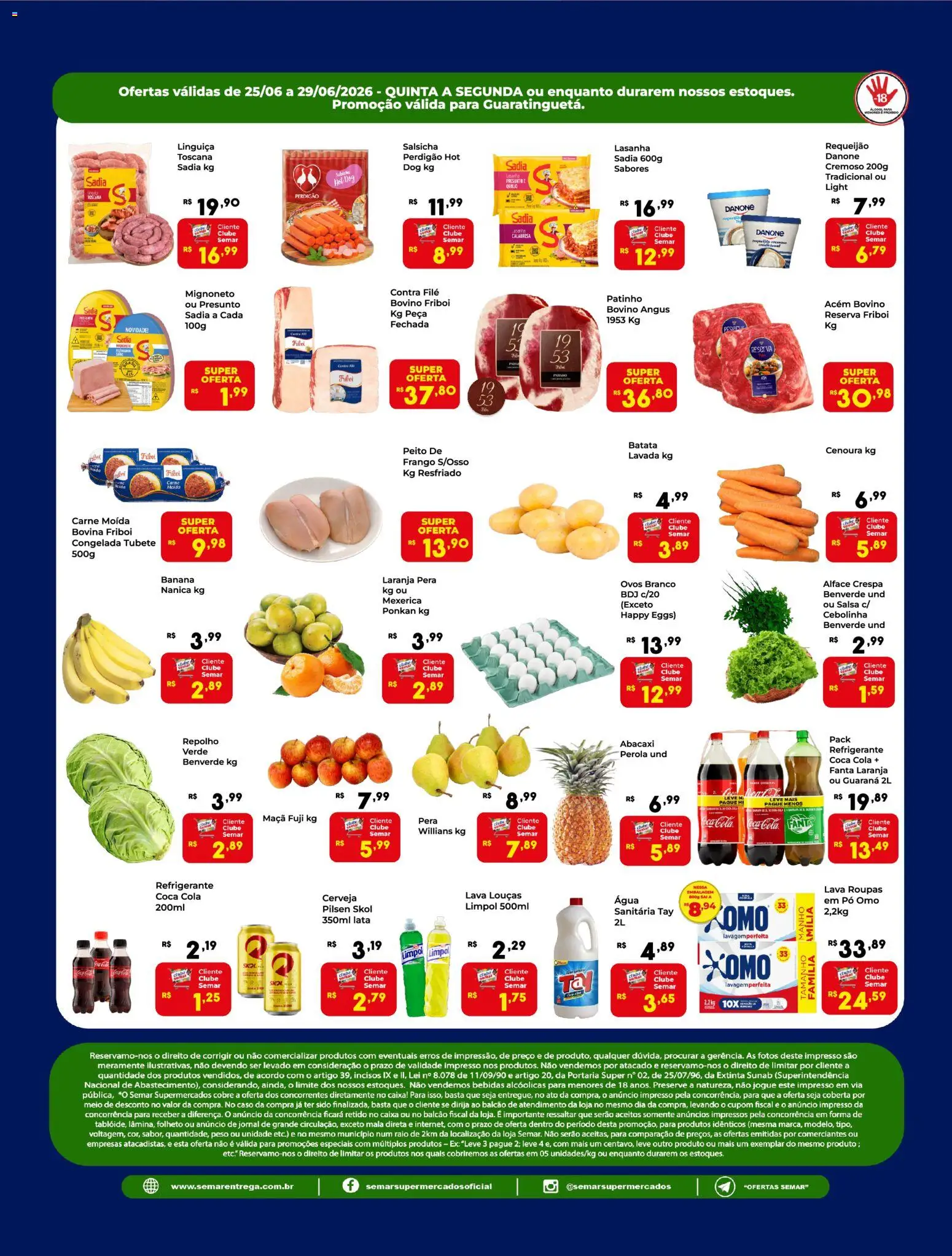 Semar Supermercado Folheto - válido de 25/06/2026 | Página: 2 | Produtos: Fanta, Linguiça, Acém, Cerveja