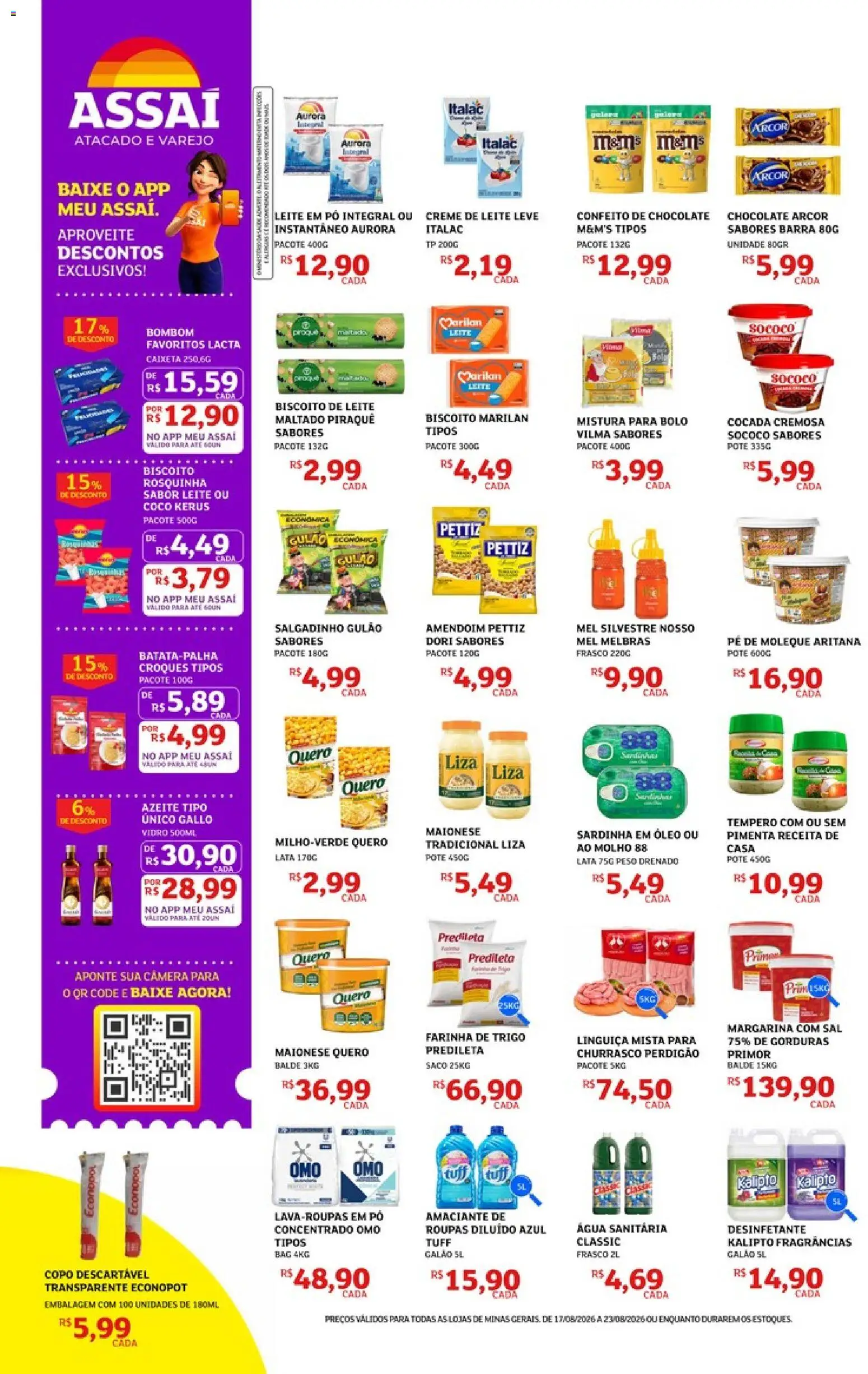 Assaí Atacadista Folheto - válido de 17/08/2026 | Página: 2 | Produtos: Biscoito, Linguiça, Água, Balde