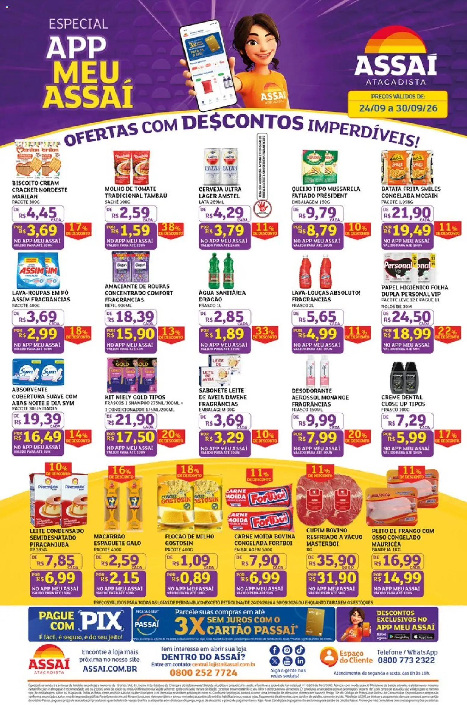 Assaí Atacadista Folheto - válido de 24/09/2026 | Página: 1 | Produtos: Cerveja, Água, Cream cracker, Batata frita