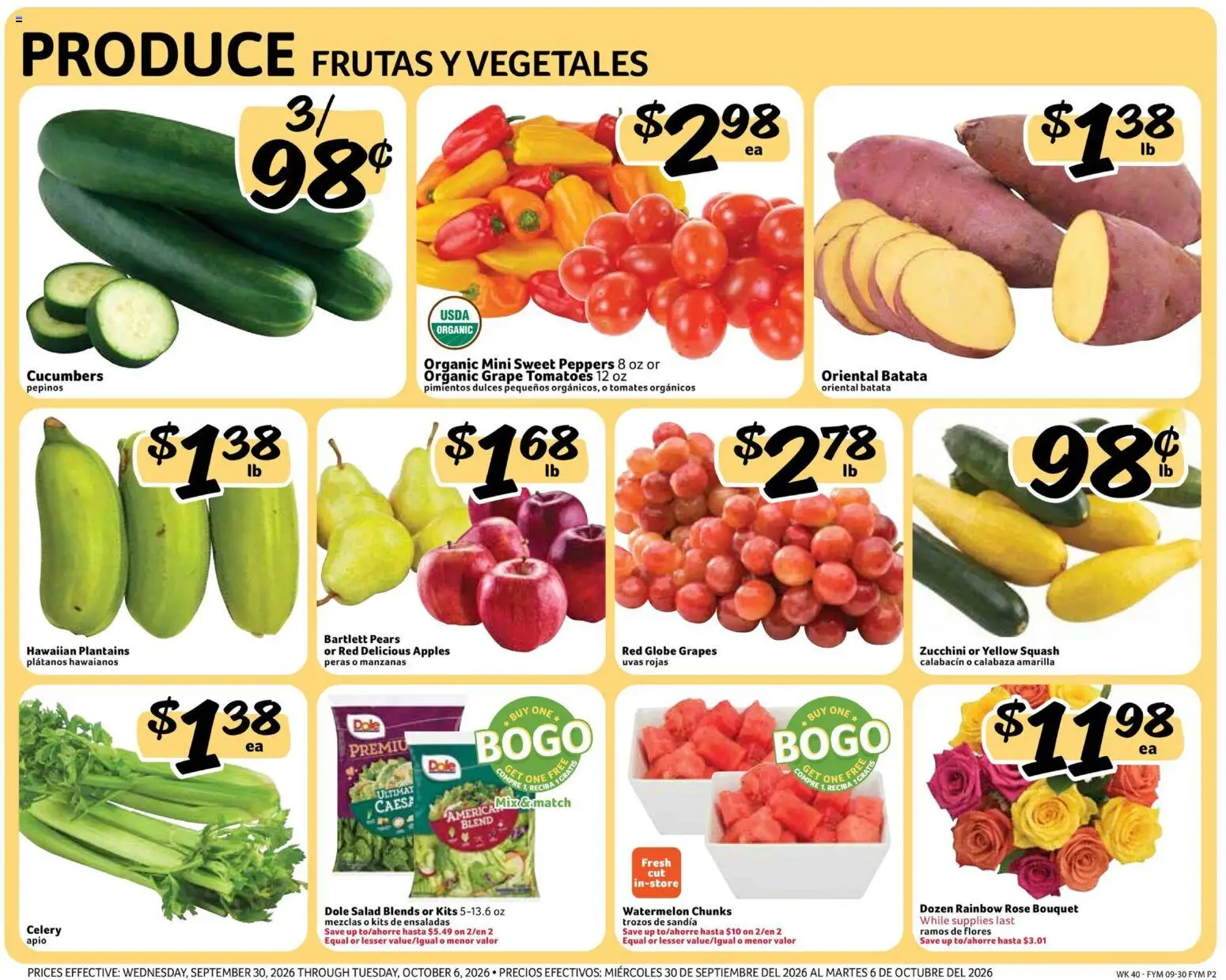 Fresco y Más Weekly Ad - valid from 09/30/2026 | Page: 2 | Products: Zucchini, Tomatoes, Celery, Grapes