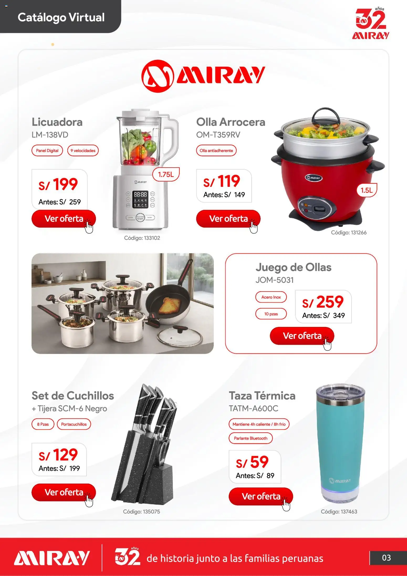Catálogo Hiraoka válido desde 01/09/2026 | Página: 4 | Productos: Arrocera, Cuchillos, Juego, Licuadora