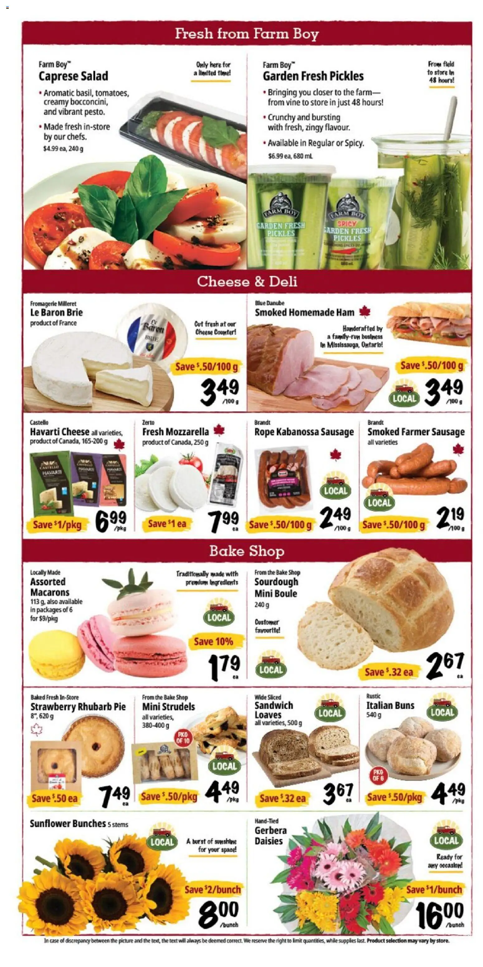 Farm Boy flyer valid from Aug 13, 2026 | Page: 3 | Products: Salad, Mozzarella, Sunflower, Gerbera