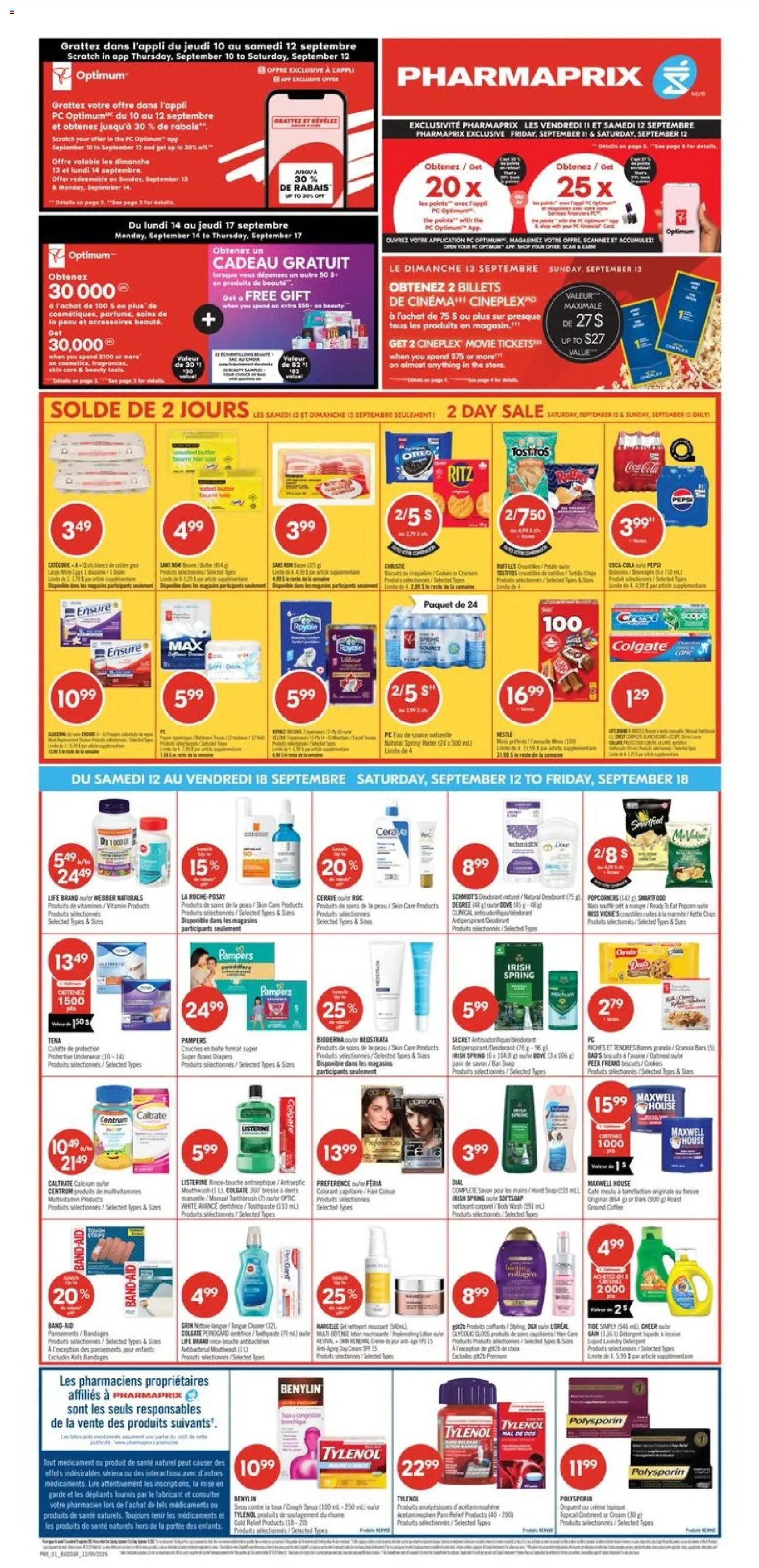 Pharmaprix flyer valid from Sep 12, 2026 | Page: 2 | Products: Toothbrush, Biscuits, Coffee, Ground coffee