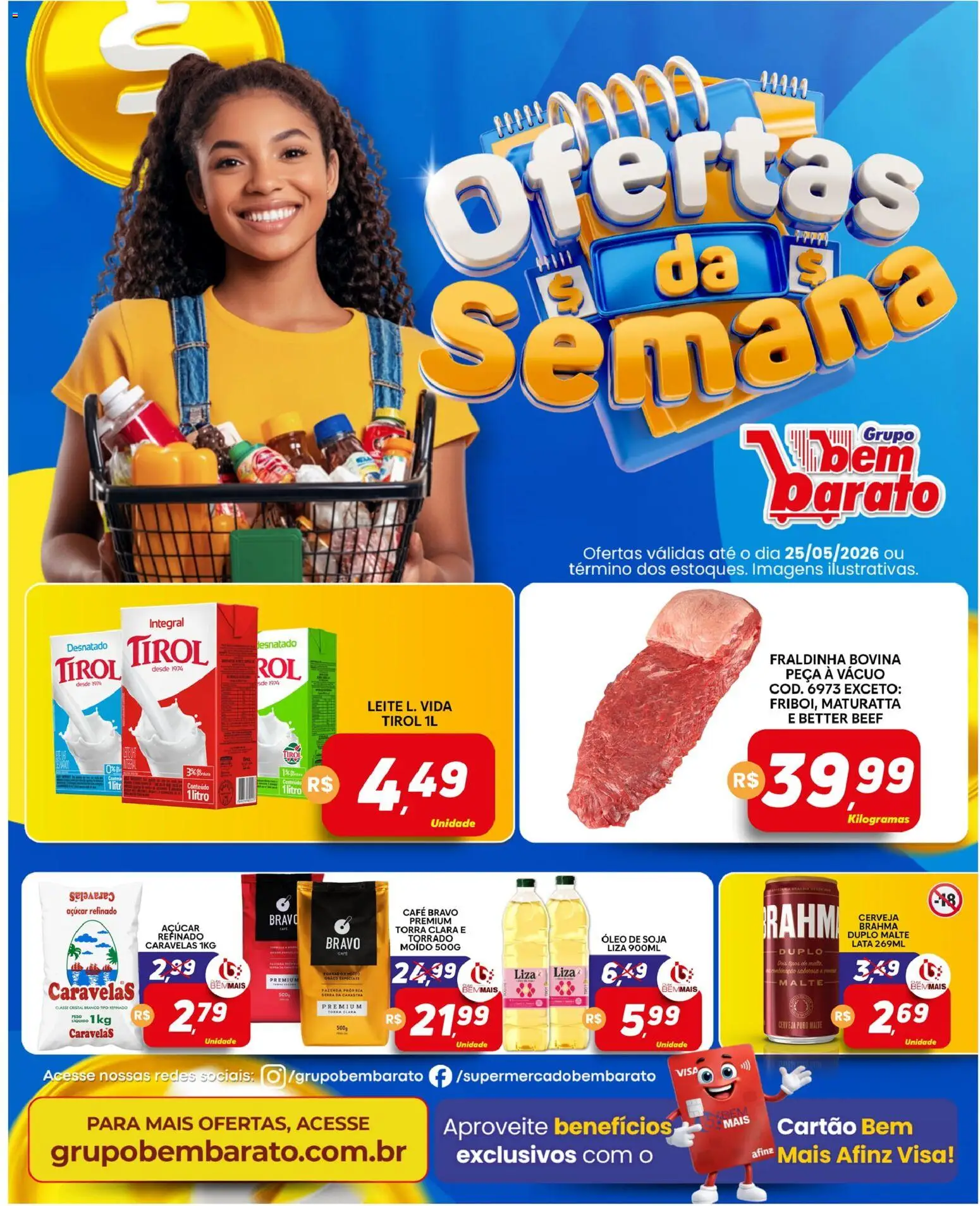 Supermercado Bem Barato Folheto - válido de 19.05.2026 | Página: 1 | Produtos: Fraldinha, Óleo, Cerveja, Soja