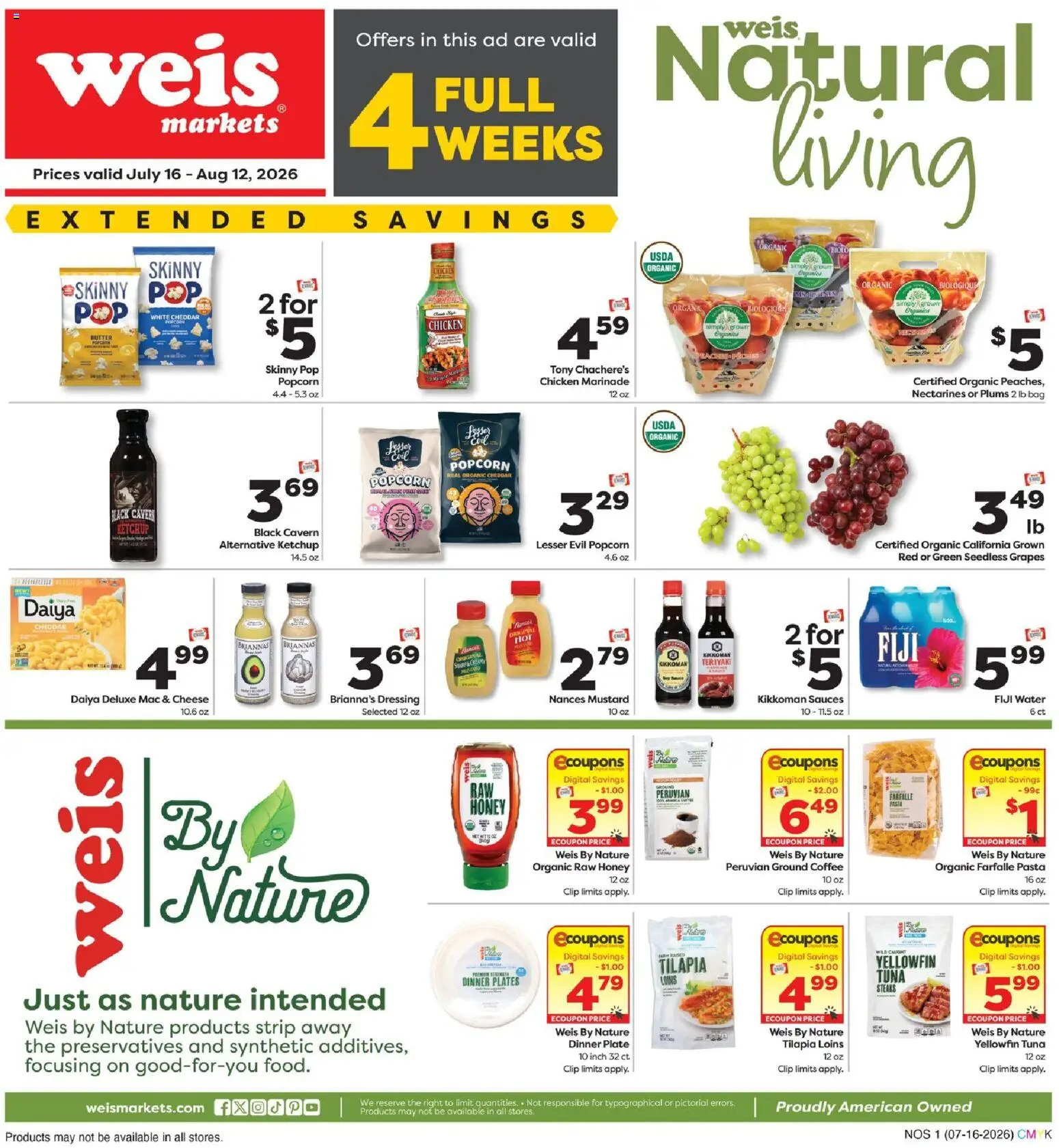 Weis Natural Living - valid from 07/16/2026 | Page: 1 | Products: Clip, Butter, Ketchup, Grapes