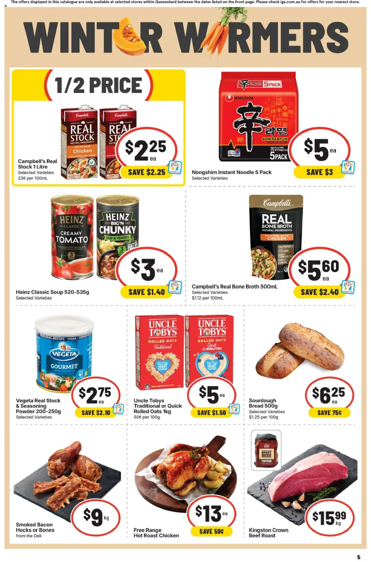 IGA catalogue - valid from 03.06.2026 | Page: 5 | Products: Bacon, Bread, Beef, Soup