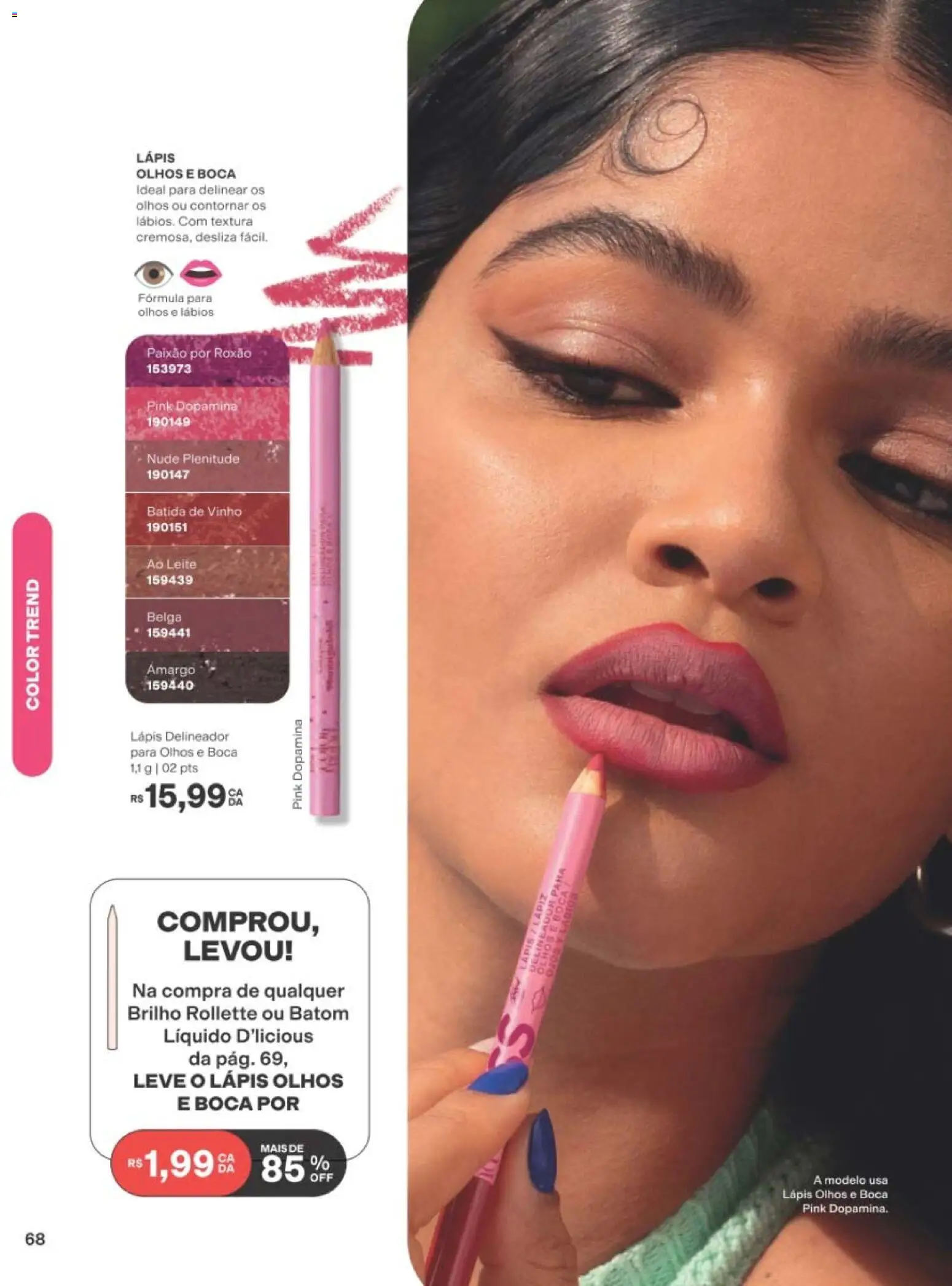 Avon Folheto - válido de 01/09/2026 | Página: 68 | Produtos: Delineador, Batom, Lápis, Leite