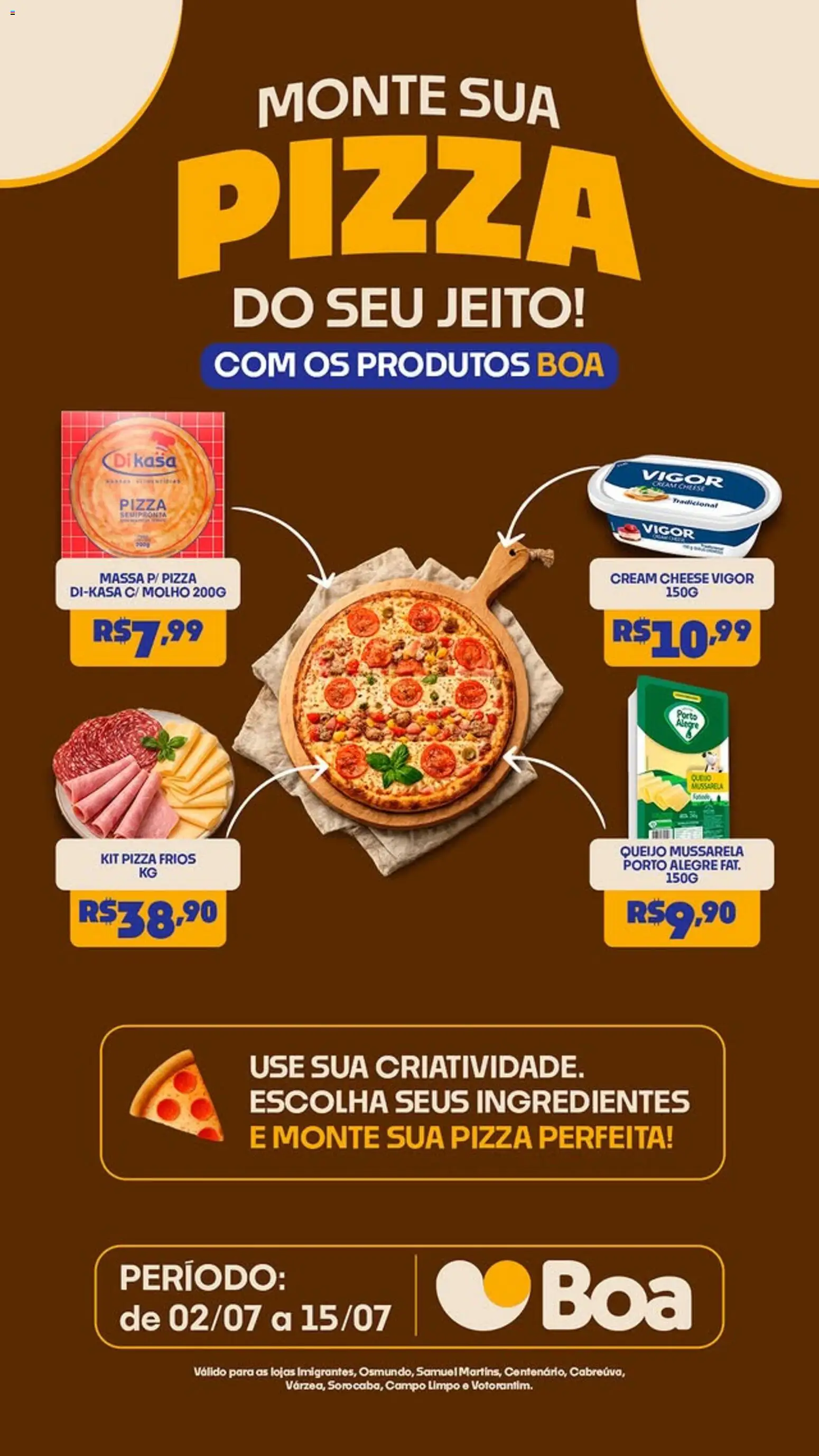 Boa Supermercados Folheto - válido de 02/07/2026 | Página: 1 | Produtos: Queijo, Cream cheese, Massa, Mussarela