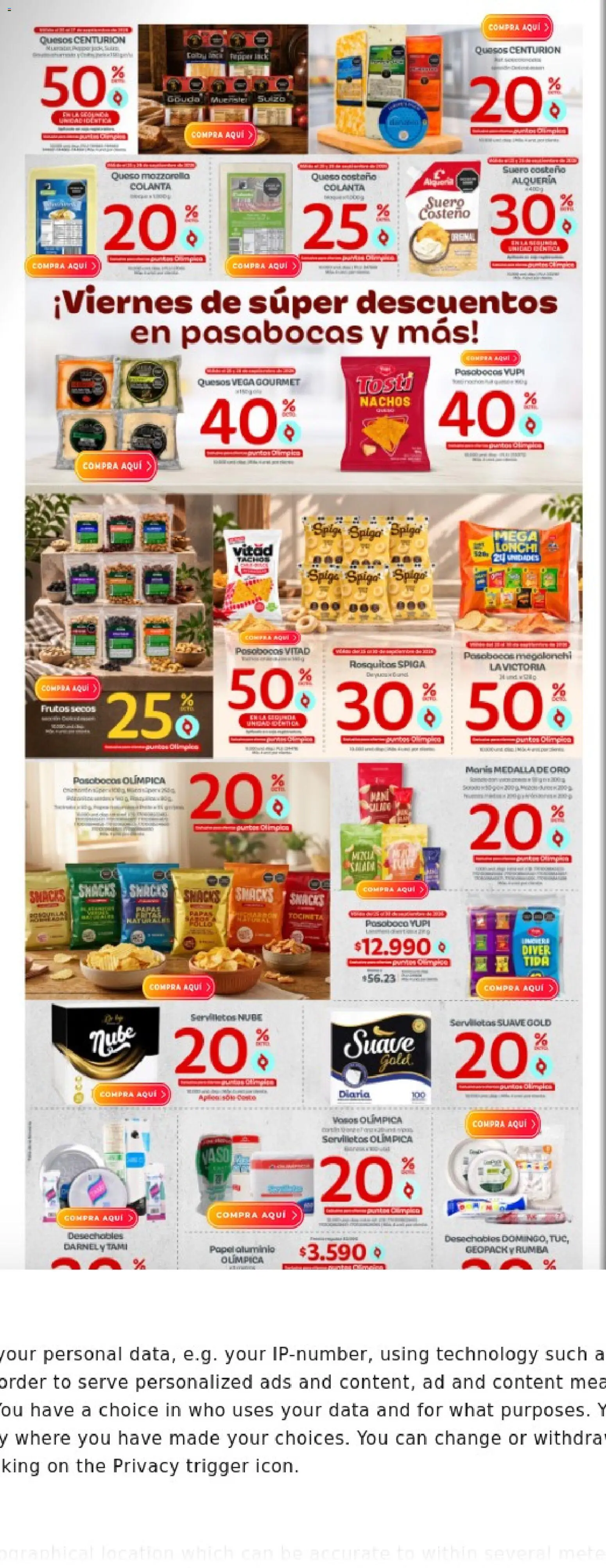 Olímpica revista - valida desde el 25/09/2026 | Página: 2 | Productos: Servilletas, Suero costeño, Queso mozzarella, Frutos secos