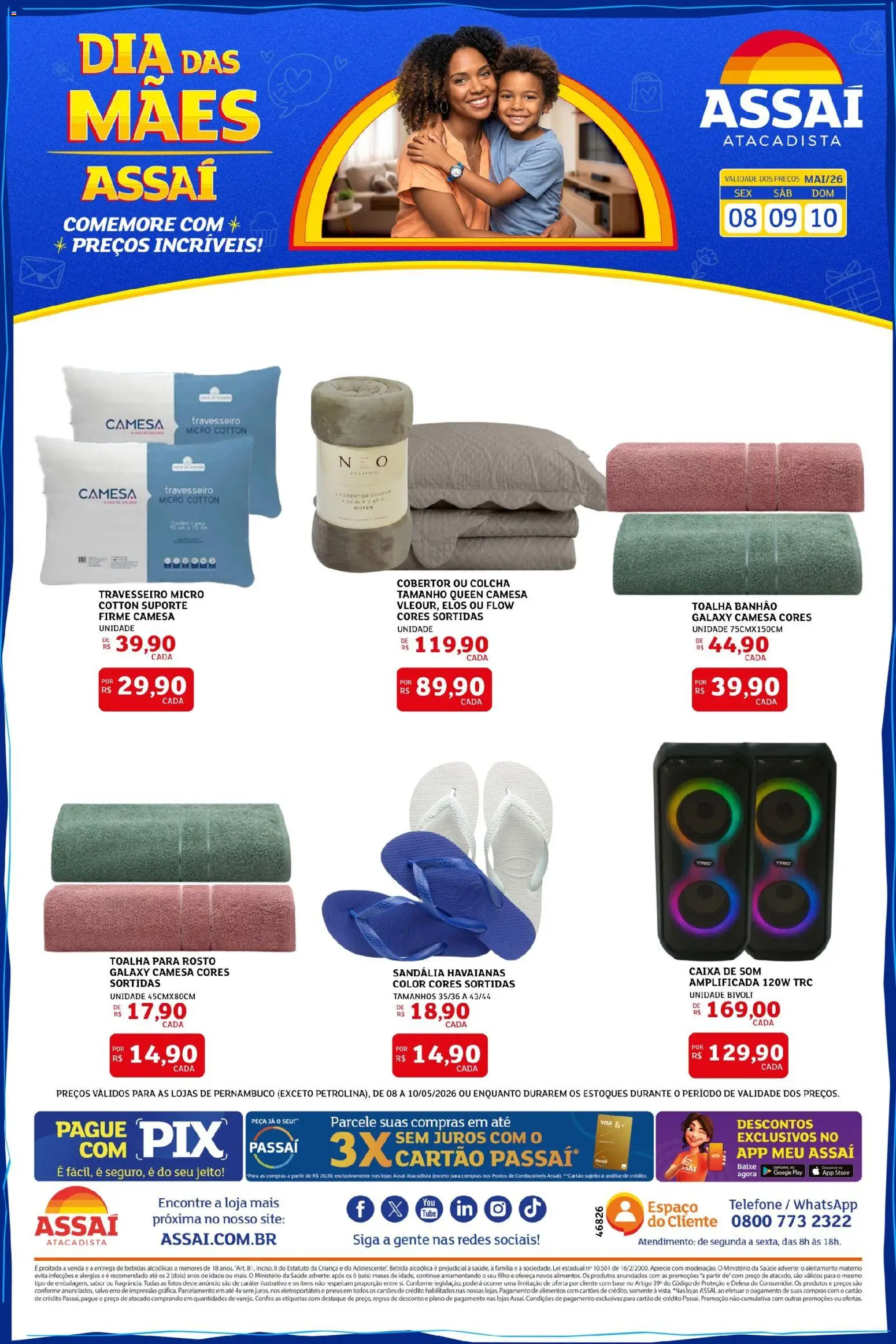 Assaí Atacadista Folheto - válido de 08.05.2026 | Página: 1 | Produtos: Colcha, Caixa, Pneus, Base