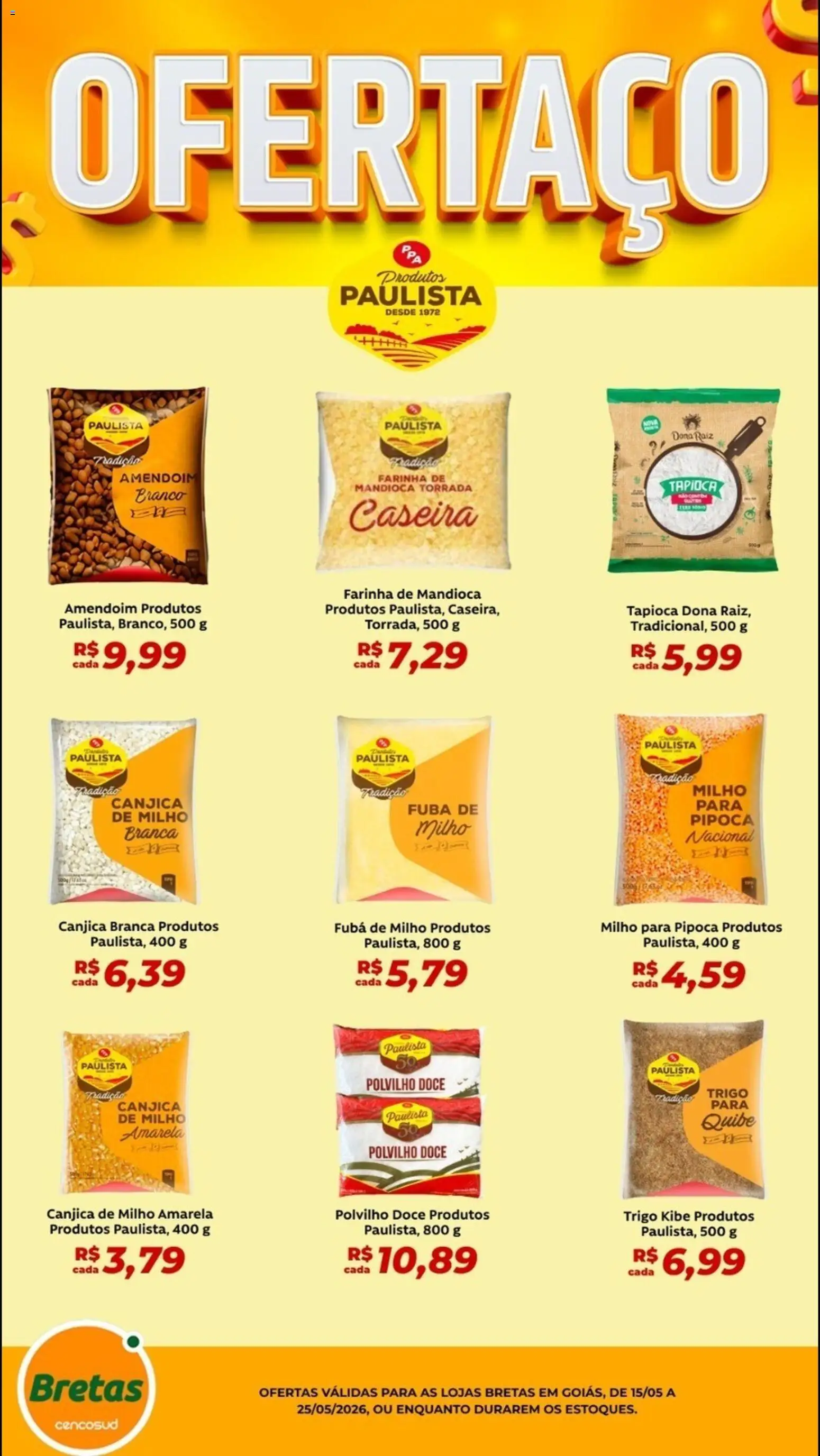 Bretas Folheto - válido de 15.05.2026 | Página: 1 | Produtos: Amendoim, Fubá, Tapioca, Pipoca