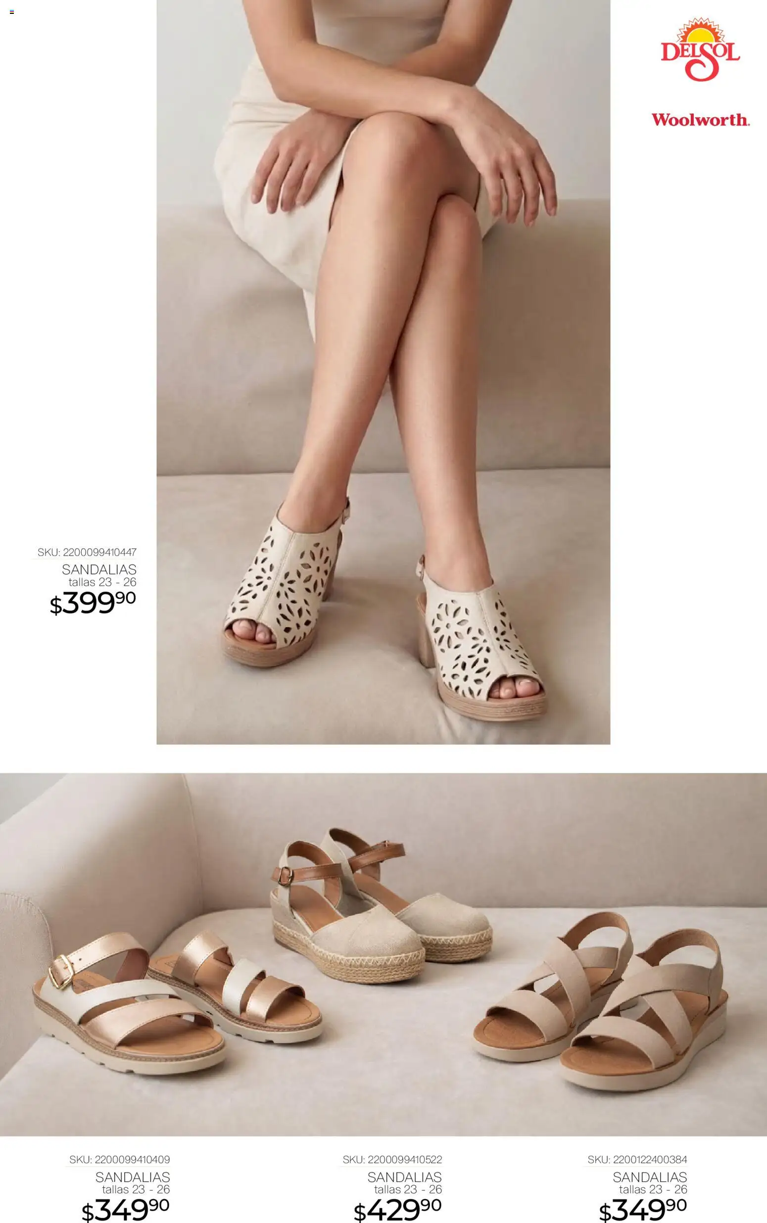 Nuevas ofertas de Del Sol y Woolworth válidas en toda la República Mexicana desde el 16.04.2026. ¡Encuentra las mejores ofertas en Del Sol y Woolworth katalog Moda Madres 2026! | Página: 27 | Productos: Sandalias
