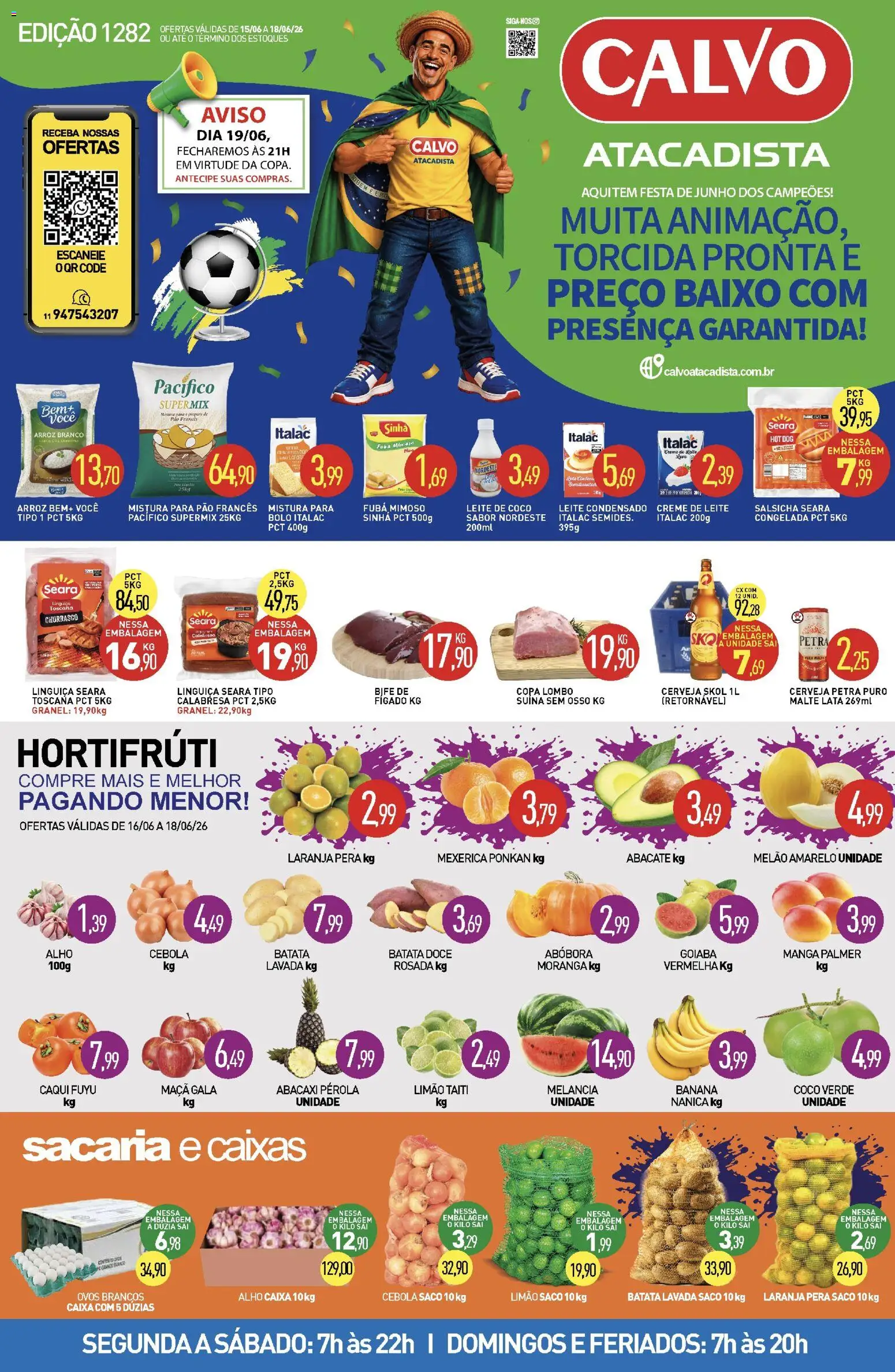 Calvo Atacadista Folheto - válido de 15.06.2026 | Página: 1 | Produtos: Melão, Pera, Linguiça, Copa