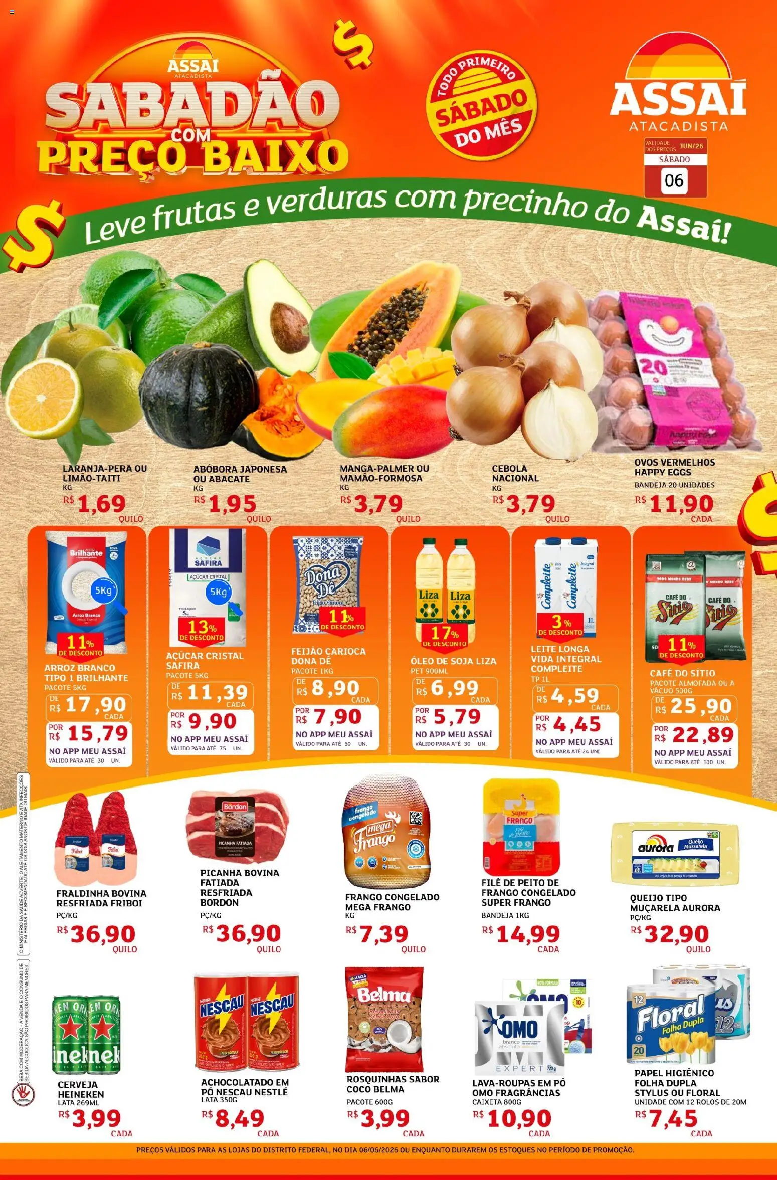 Assaí Atacadista Folheto - válido de 06.06.2026 | Página: 1 | Produtos: Feijão, Heineken, Bebida, Mussarela