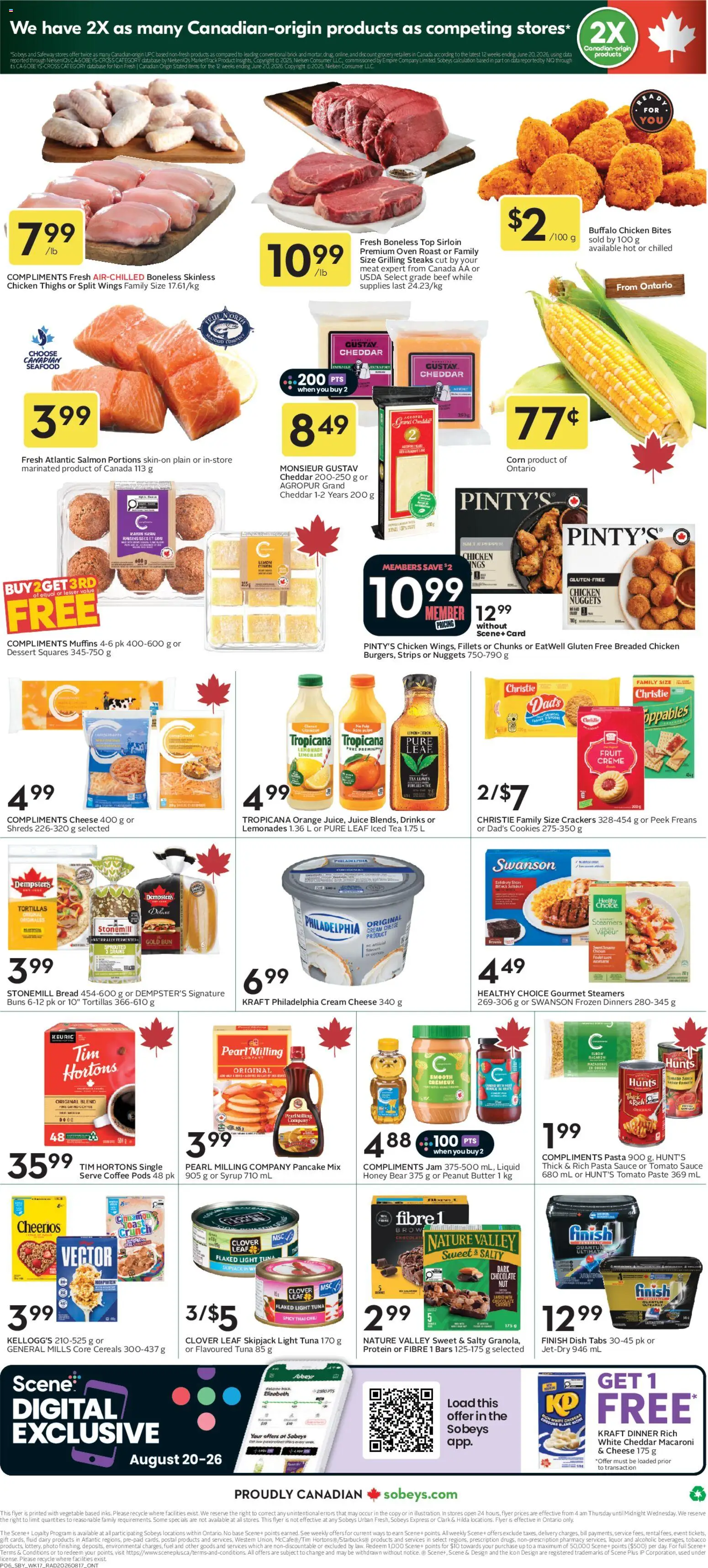 Sobeys flyer valid from Aug 20, 2026 | Page: 4 | Products: Lemonade, Crackers, Muffins, Salt