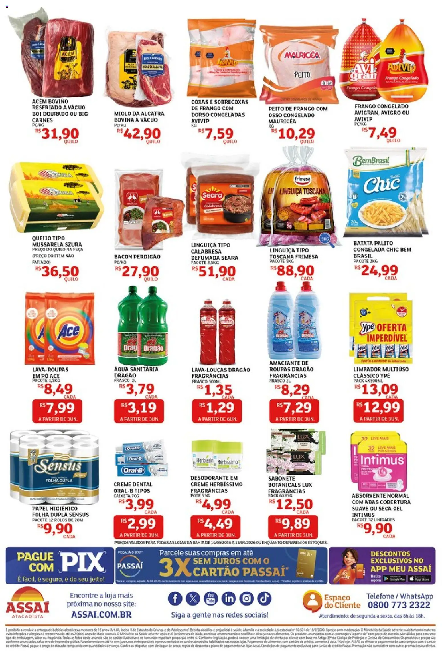 Assaí Atacadista Folheto - válido de 14/09/2026 | Página: 2 | Produtos: Linguiça, Batata, Mussarela, Água sanitária