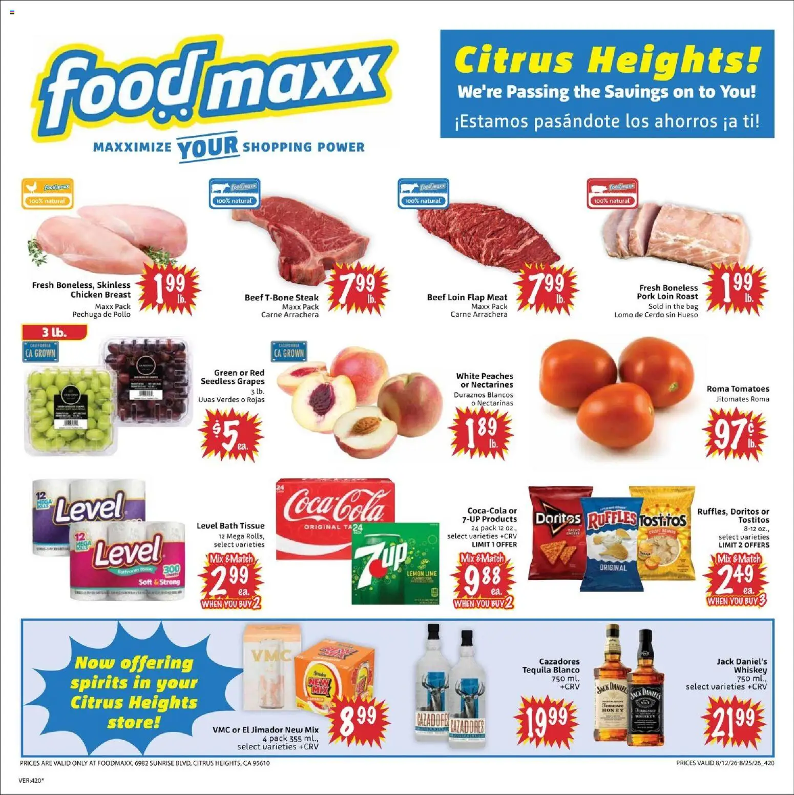 FoodMaxx Weekly Ad - valid from 08/12/2026 | Page: 1 | Products: Nectarines, Meat, Bag, Seedless grapes