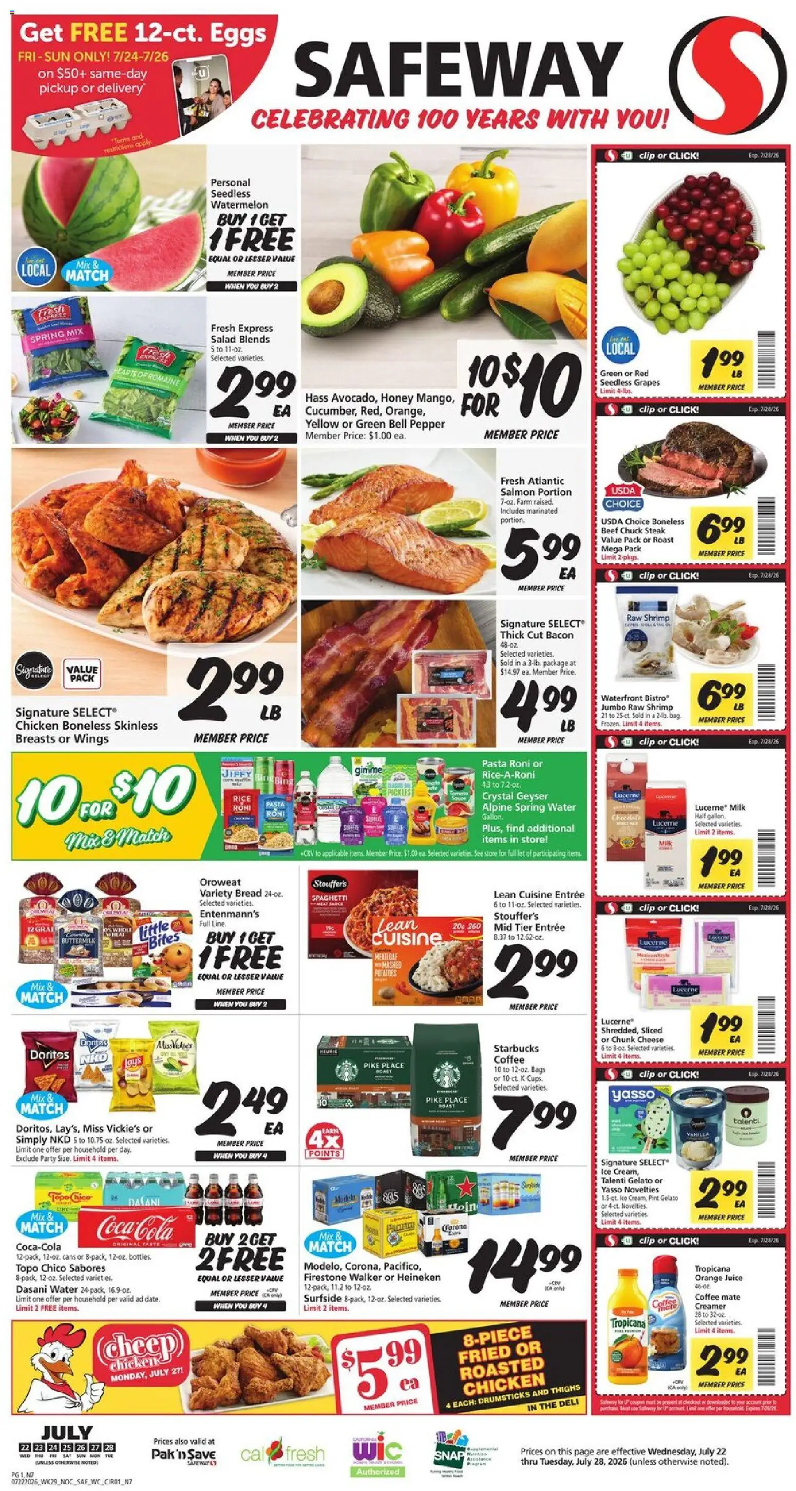 Safeway Weekly Ad - valid from 07/22/2026 | Page: 1 | Products: Cheese, Coffee, Juice, Rice