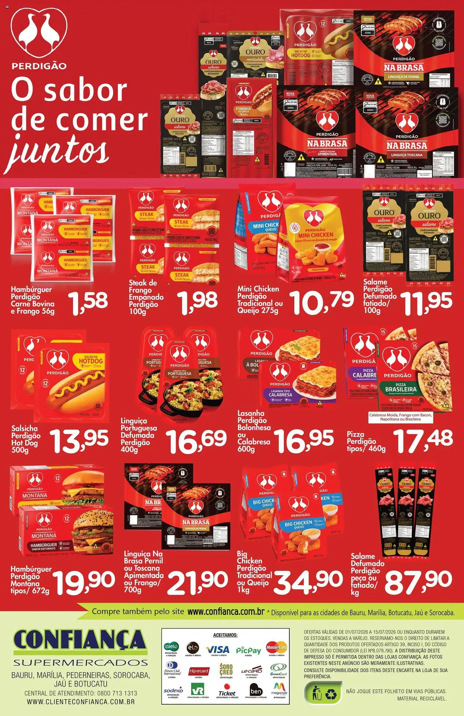 Confiança Folheto - válido de 01/07/2026 | Página: 2 | Produtos: Salsicha, Queijo, Hambúrguer, Frango