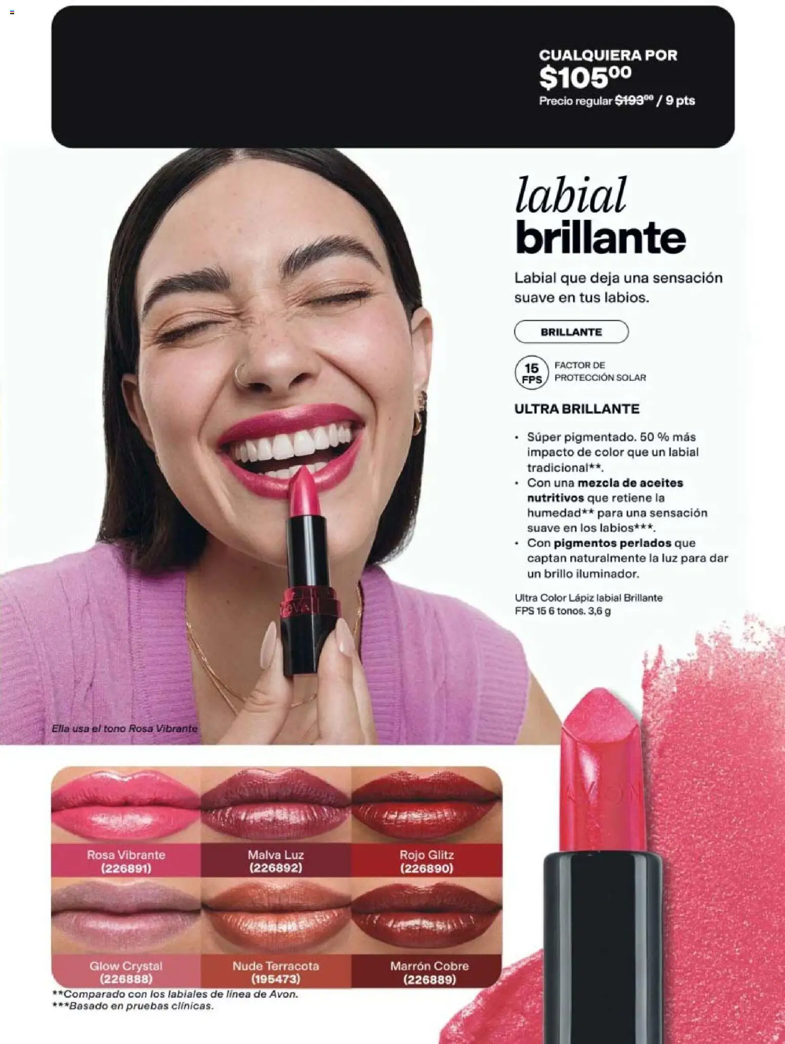 Nuevas ofertas de AVON válidas en toda la República Mexicana desde el 20/08/2026. ¡Encuentra las mejores ofertas en AVON campaña 12 2026! | Página: 27 | Productos: Brillo, Lápiz labial