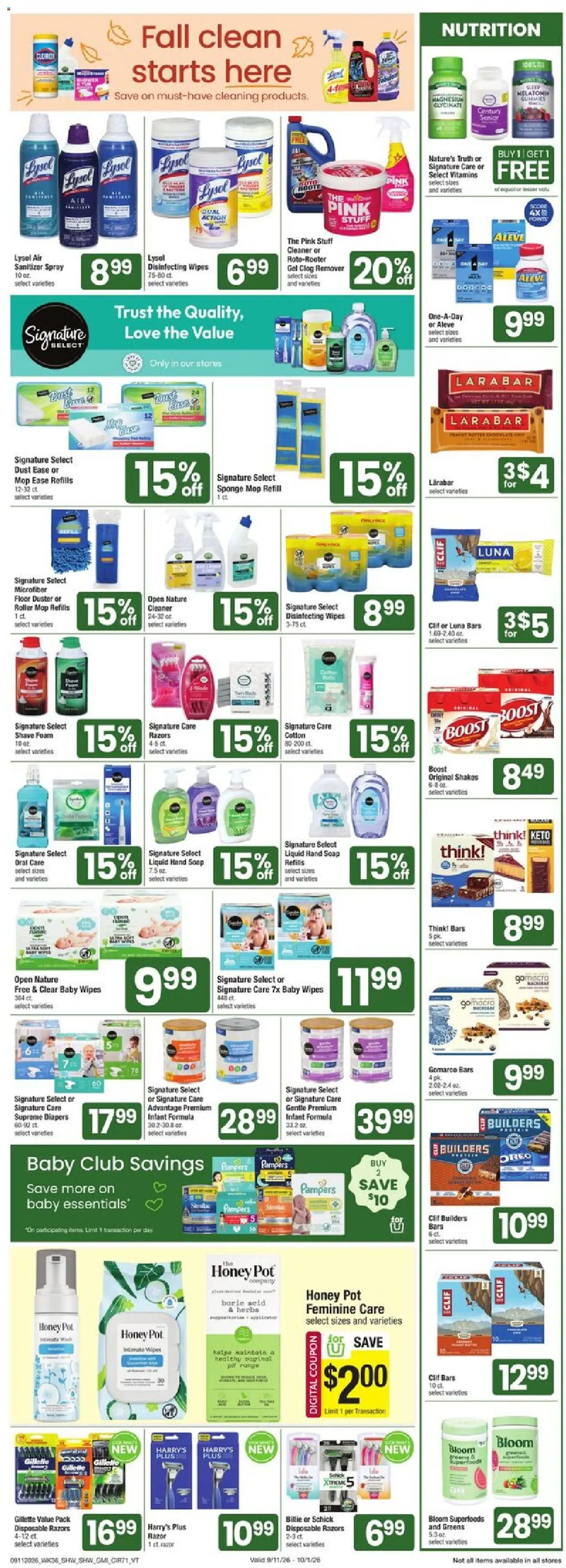 Shaw's Weekly Ad - valid from 09/11/2026 | Page: 6 | Products: Honey, Herbs, Disinfecting wipes, Infant formula
