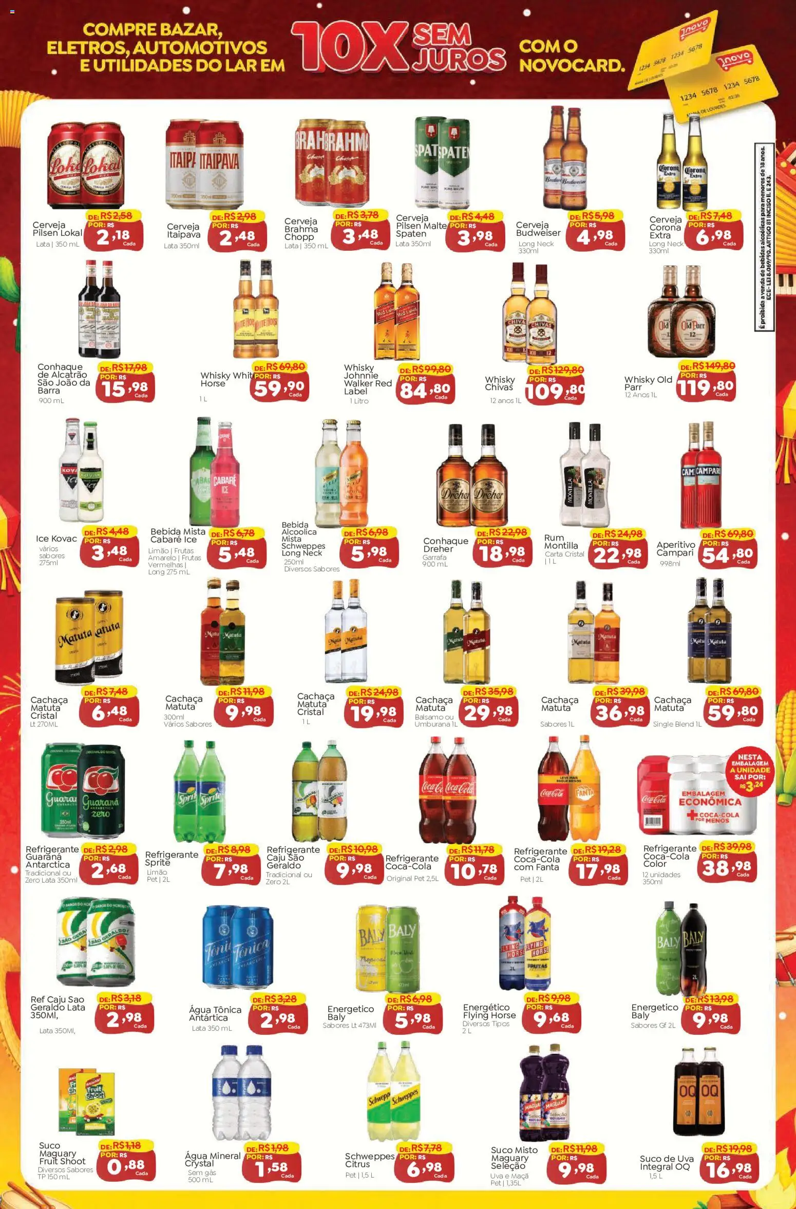 Novo Atacarejo Folheto - válido de 19/06/2026 | Página: 2 | Produtos: Cachaça, Conhaque, Suco, Refrigerante