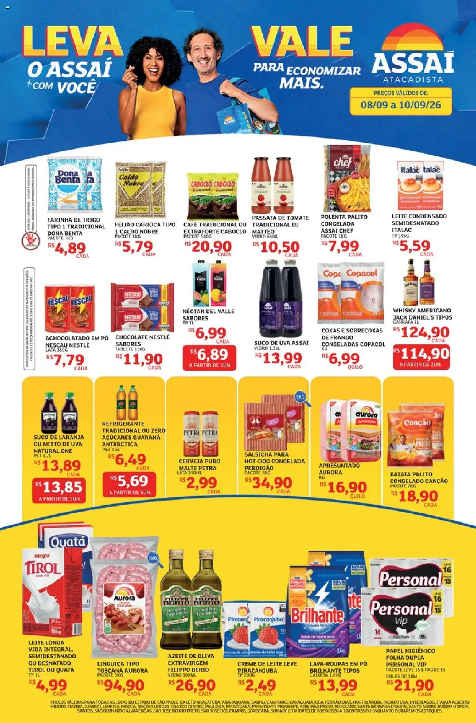 Assaí Atacadista Folheto - válido de 08/09/2026 | Página: 1 | Produtos: Achocolatado, Uva, Linguiça, Creme de leite