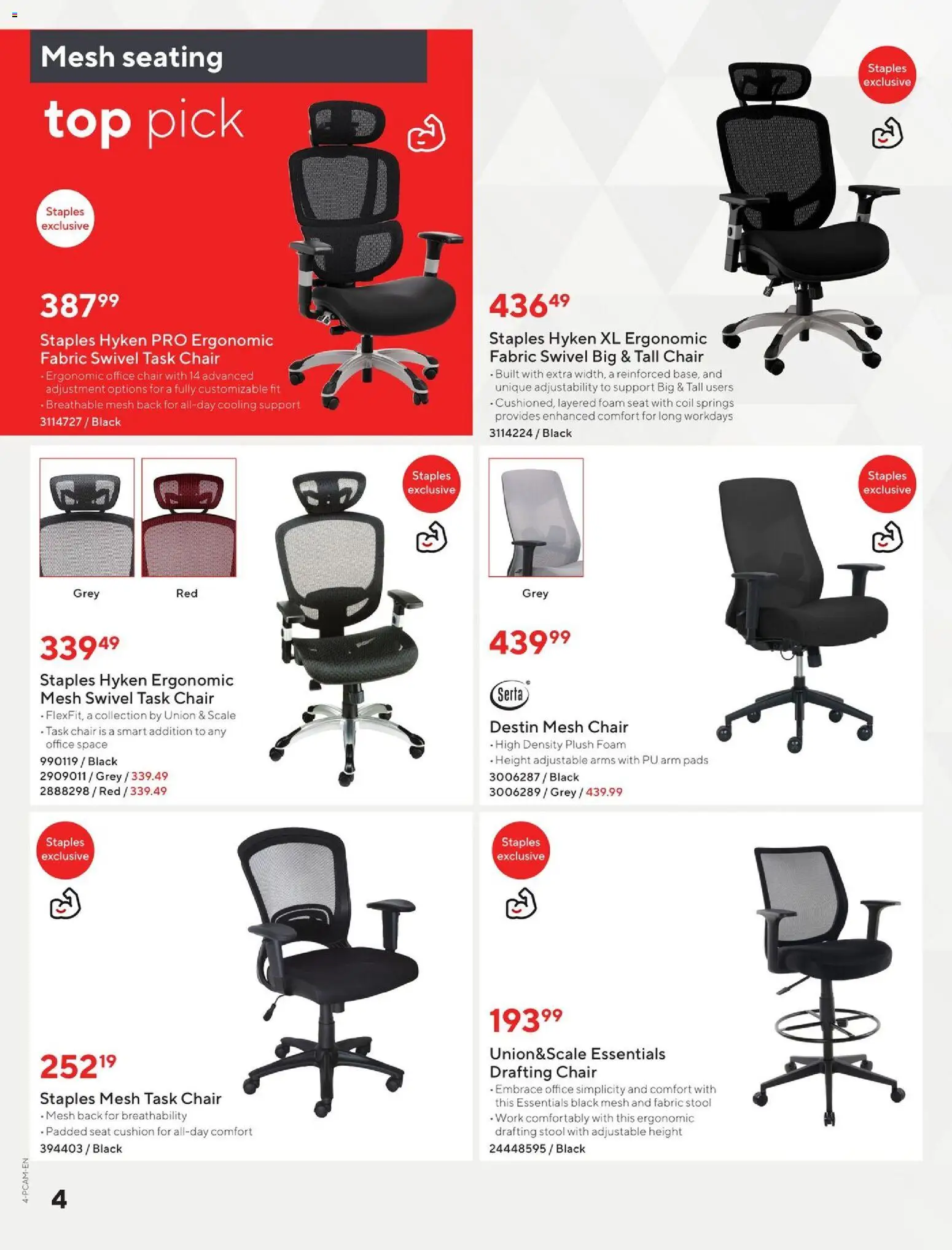 Staples flyer valid from Aug 12, 2026 | Page: 4 | Products: Foam, Chair