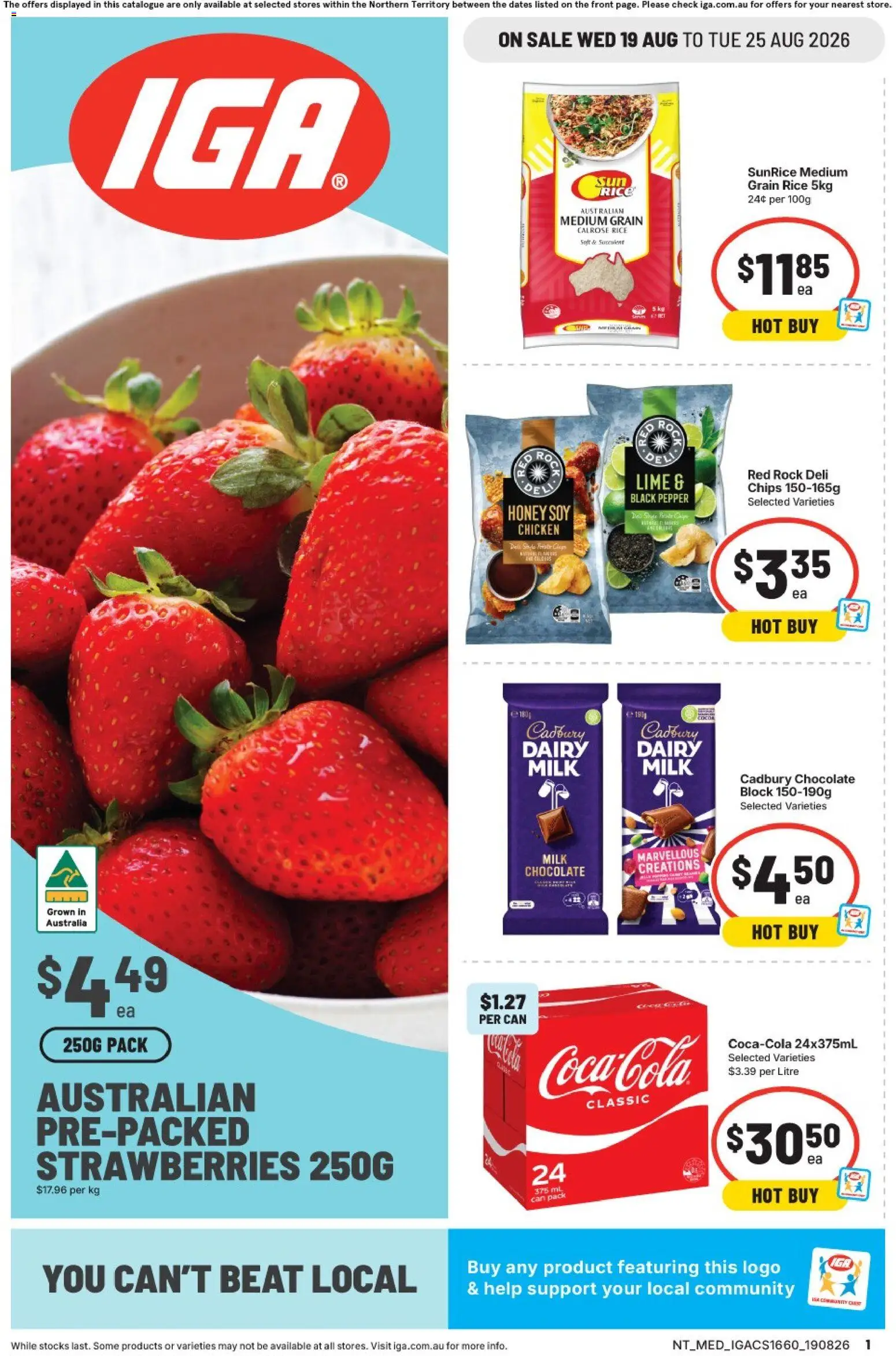 IGA catalogue - valid from 19/08/2026 | Page: 1 | Products: Milk, Honey, Chips, Lime