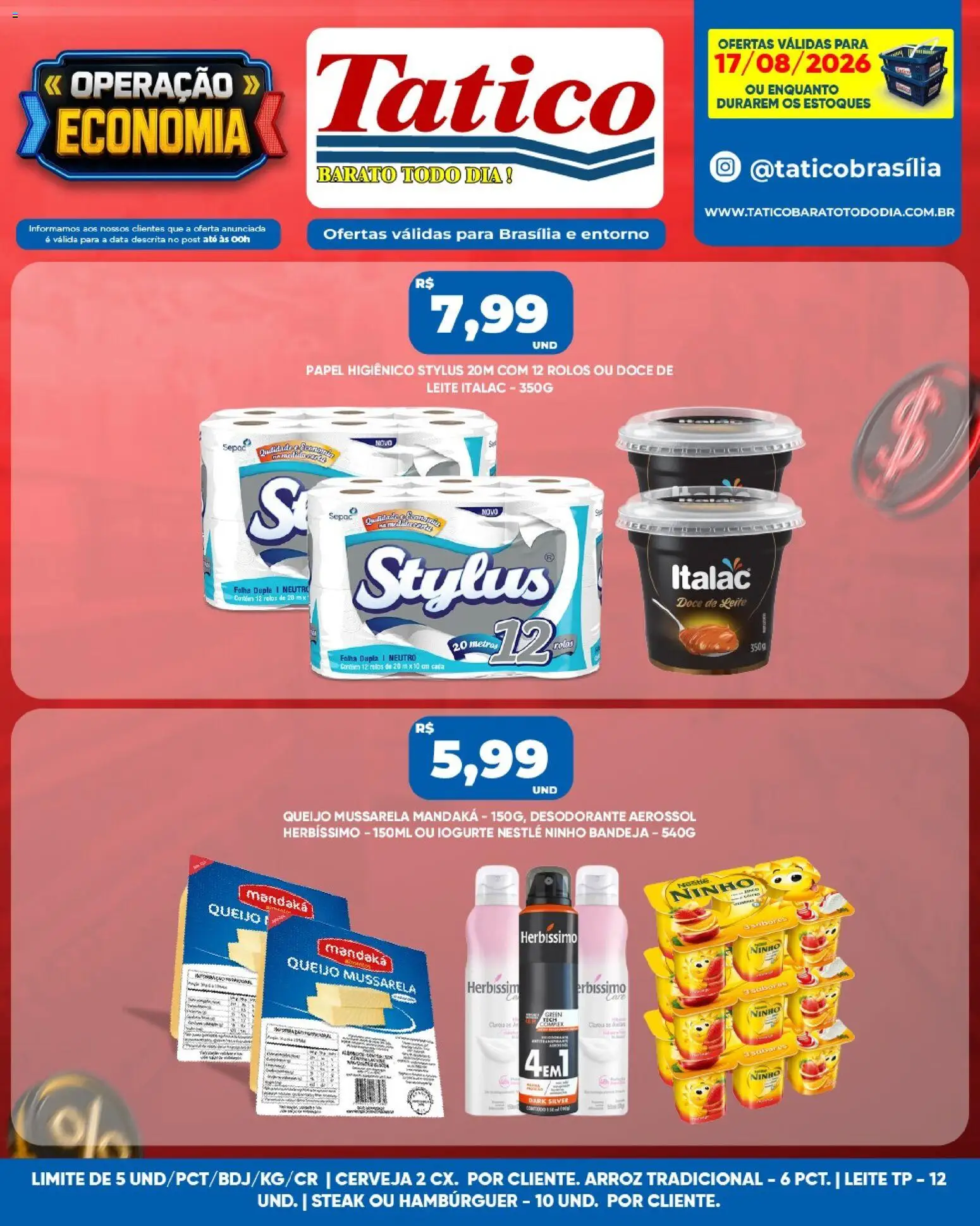 Tatico Folheto - válido de 17/08/2026 | Página: 6 | Produtos: Queijo, Iogurte, Cerveja, Papel higiênico