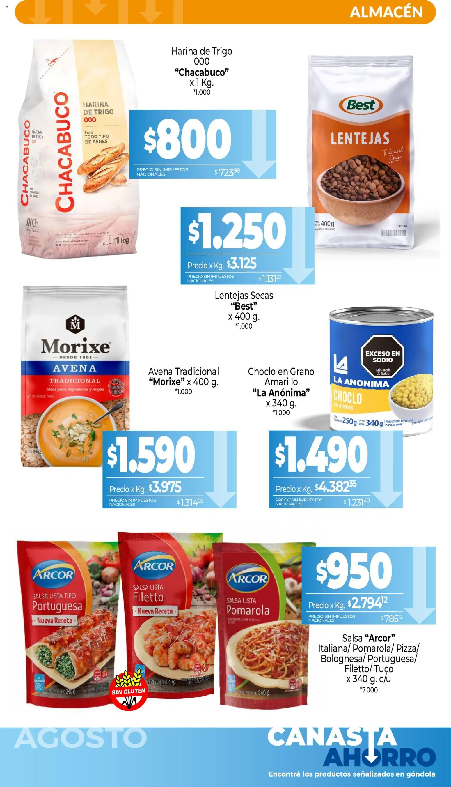La Anonima Canasta Ahorro │ válido desde el 01/08/2026 | Página: 4 | Productos: Choclo, Harina, Avena, Canasta