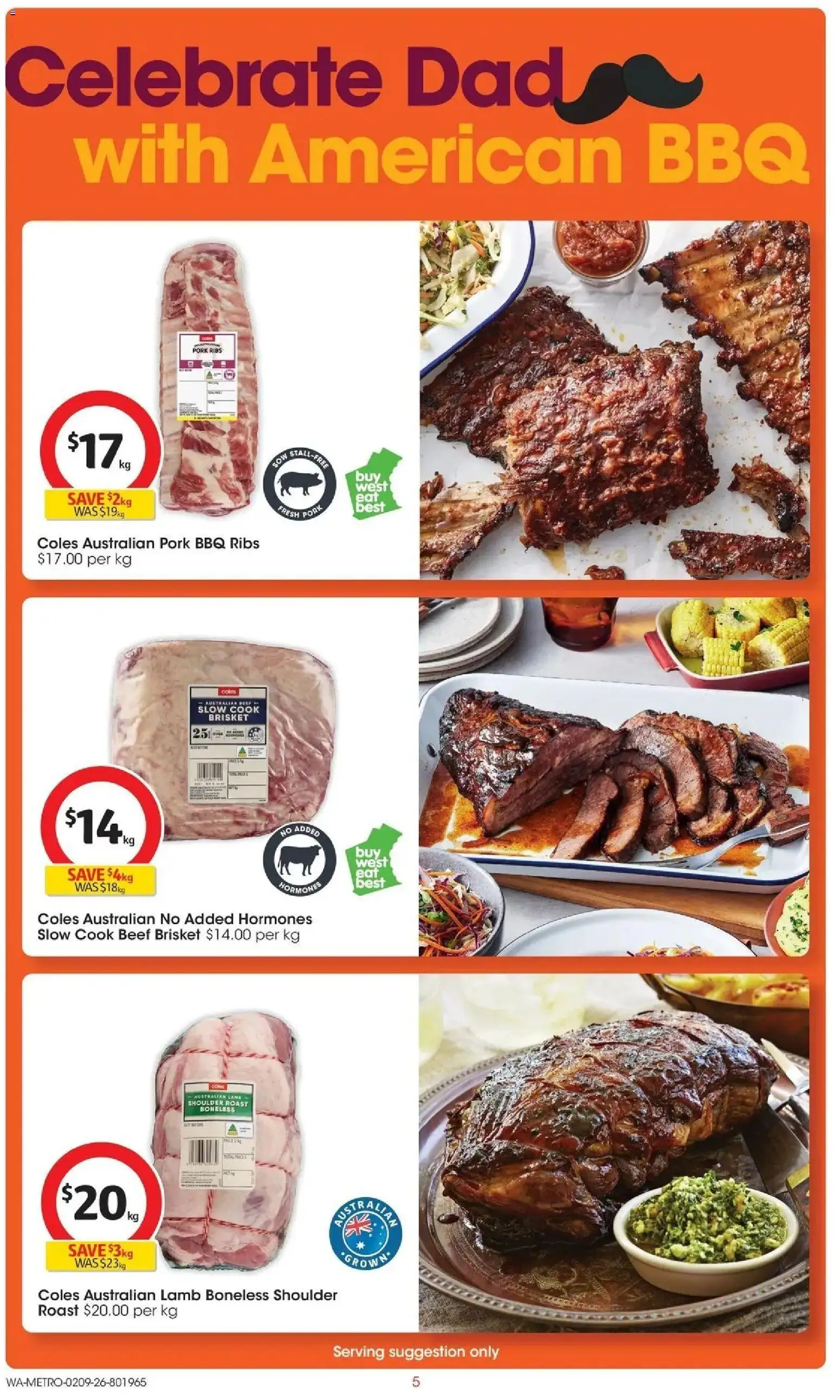Coles catalogue - valid from 02/09/2026 | Page: 5 | Products: Pork ribs, Pork, Lamb, Beef