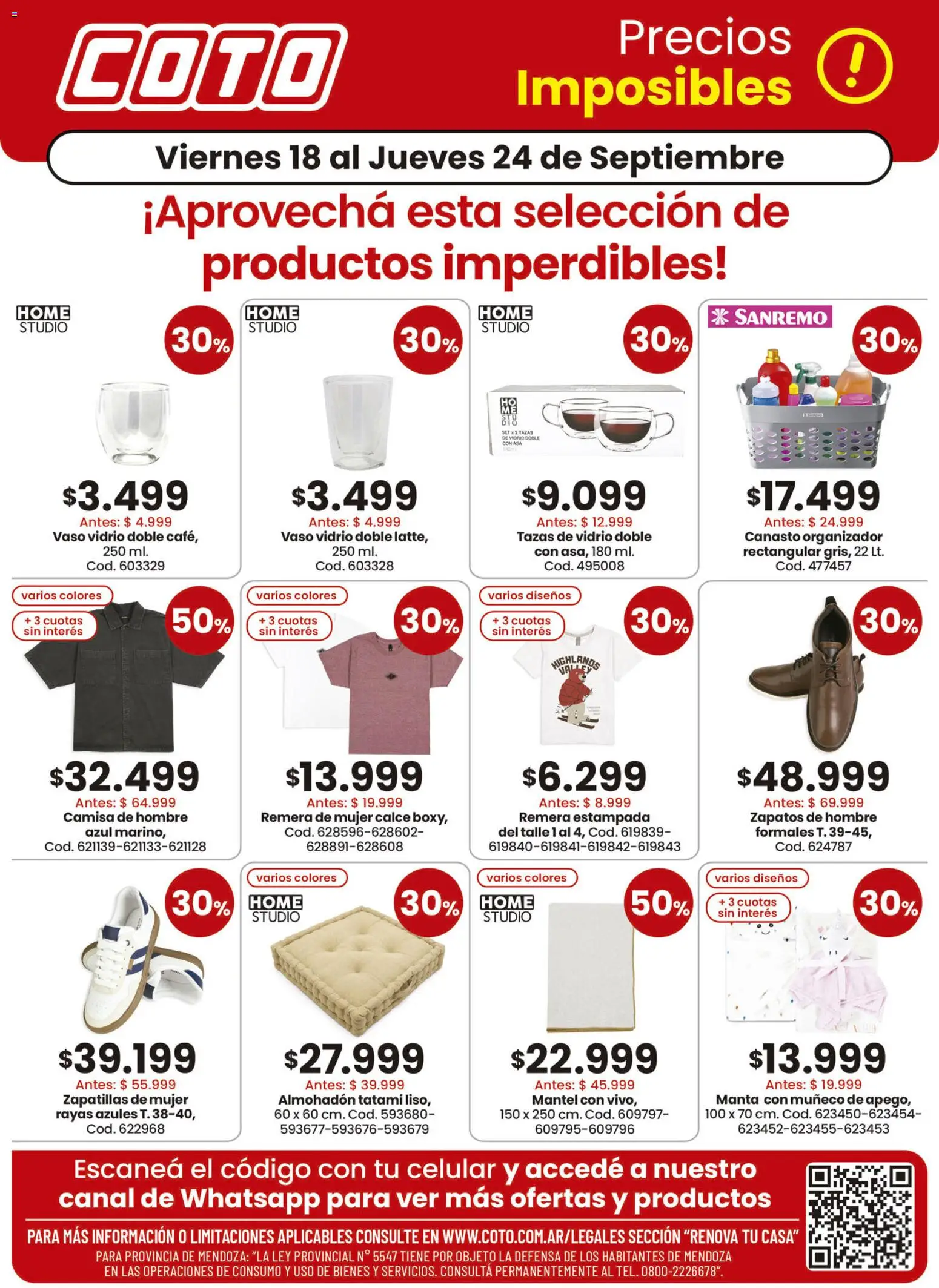 Coto - Renova Productos │ válido desde el 18/09/2026 | Página: 1 | Productos: Zapatos, Celular, Almohadon, Zapatillas
