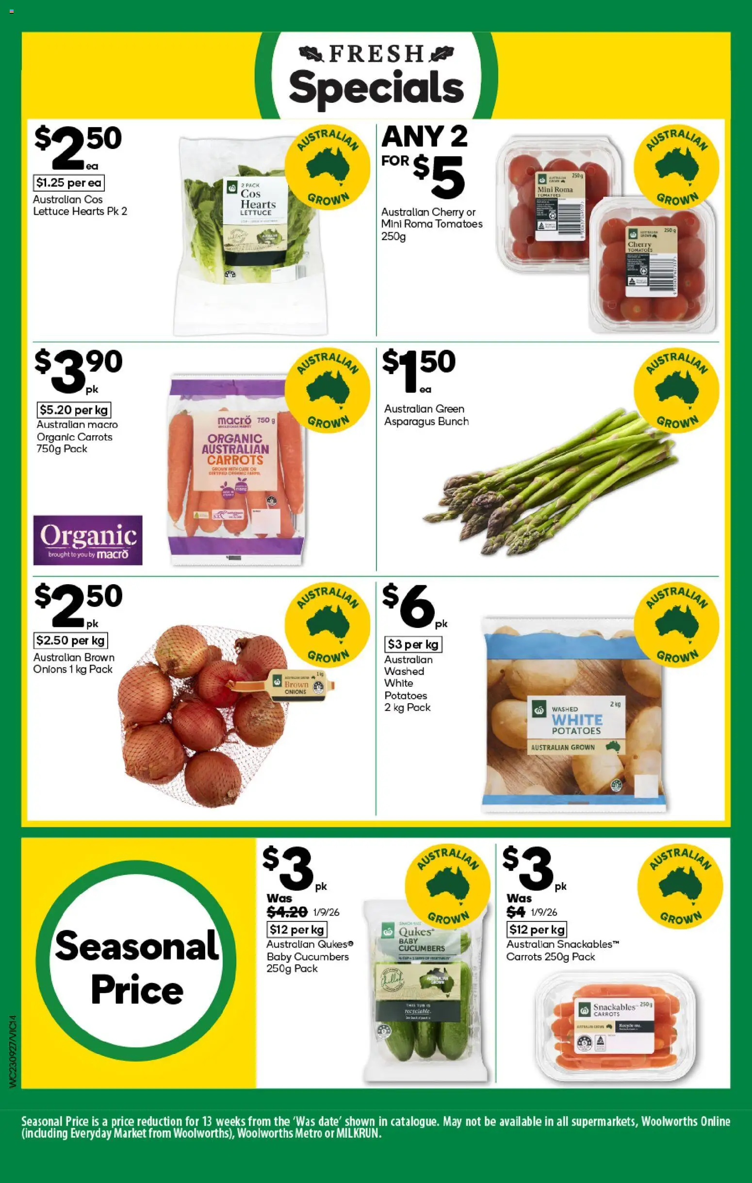 Woolworths catalogue - valid from 23/09/2026 | Page: 14 | Products: Lettuce, Carrots, Potatoes, Onions