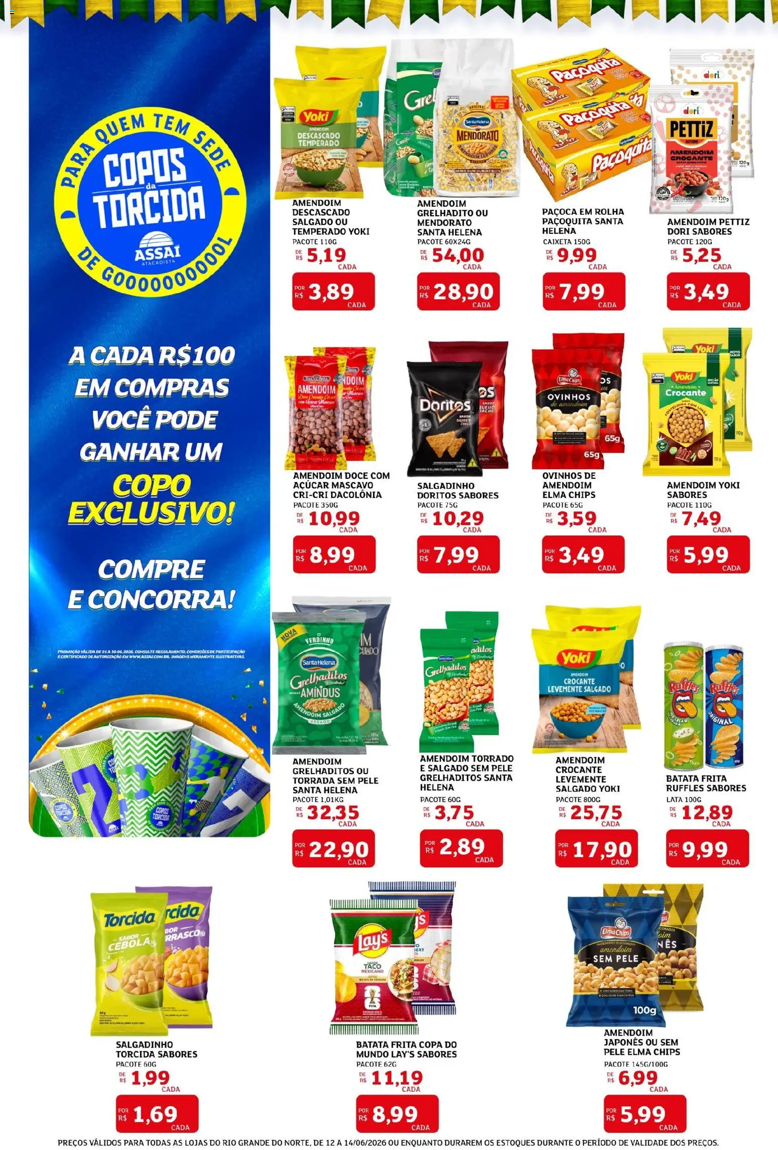 Assaí Atacadista Folheto - válido de 12.06.2026 | Página: 3 | Produtos: Açúcar, Copos, Paçoca, Batata frita